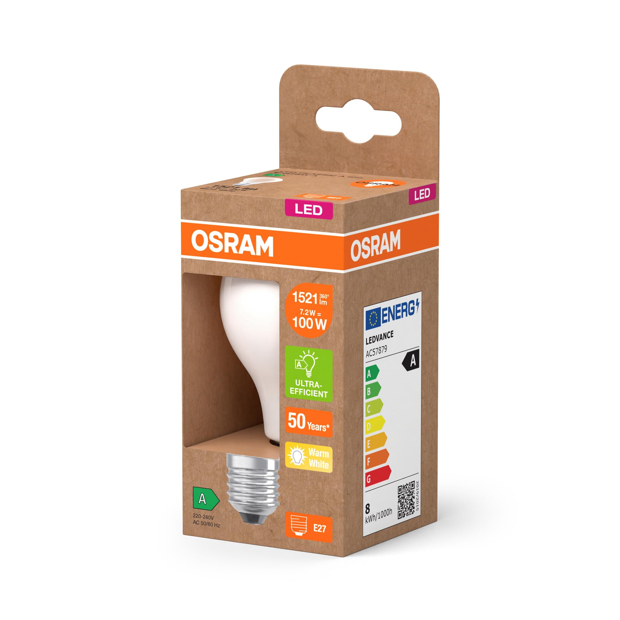 Osram LED Superstar Classic LED-Lampe A 100 in klassischer Kolbenform aus gefrostetem Glas, 7.2 W, 1521 lm, E27 Fassung, warmweißes Licht mit 2700 K, EEK A, 60 mm Durchmesser, 6-Pack