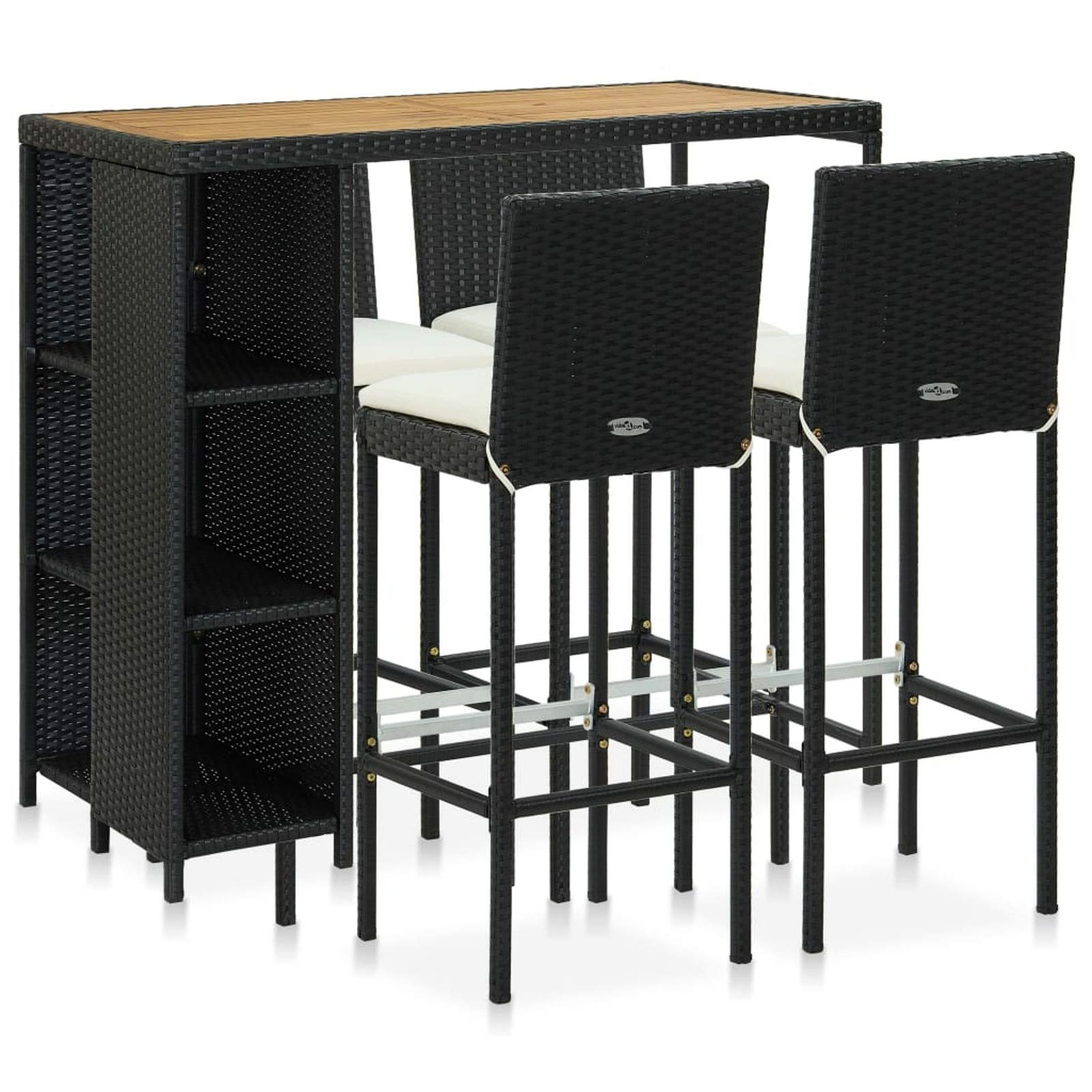 Tidyard Catherinol Ensemble Bar de Jardin Meubles d'Extérieur Table et Chaises de Patio Meuble de Bar de Jardin 5 pcs et Coussins Résine tressée Noir