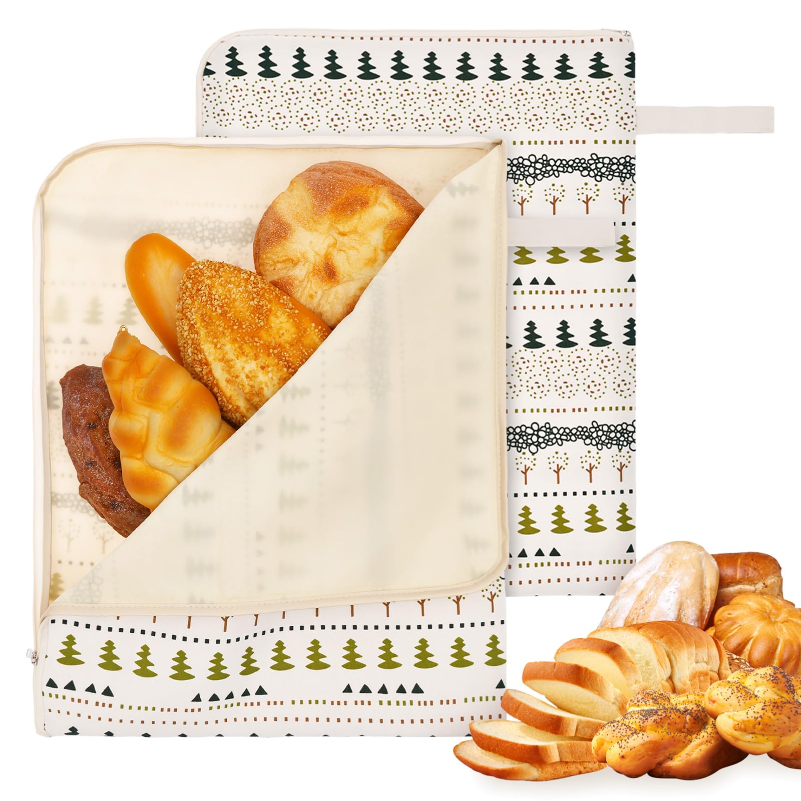 Gatphy Beige 2 Pack Beeswax Bread Bags With Zipper, 17X13 Inch Reusable Sourdough Bread Storage Bags, Large Beeswax-Lined Cotton Storage Bag For Homemade Artisan Loaves Bakery Essentials