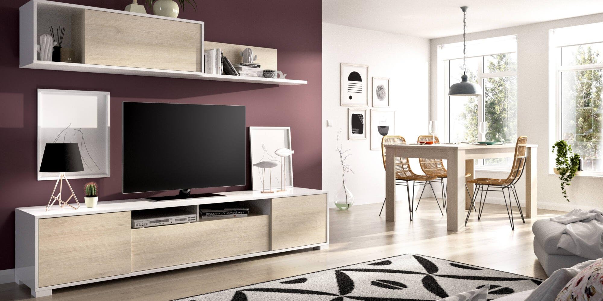 Dmora Parete Attrezzata Gruf 41x200x180h cm Marrone Rovere 6 Ripiani Modulabile, Apertura Battente e a Ribalta