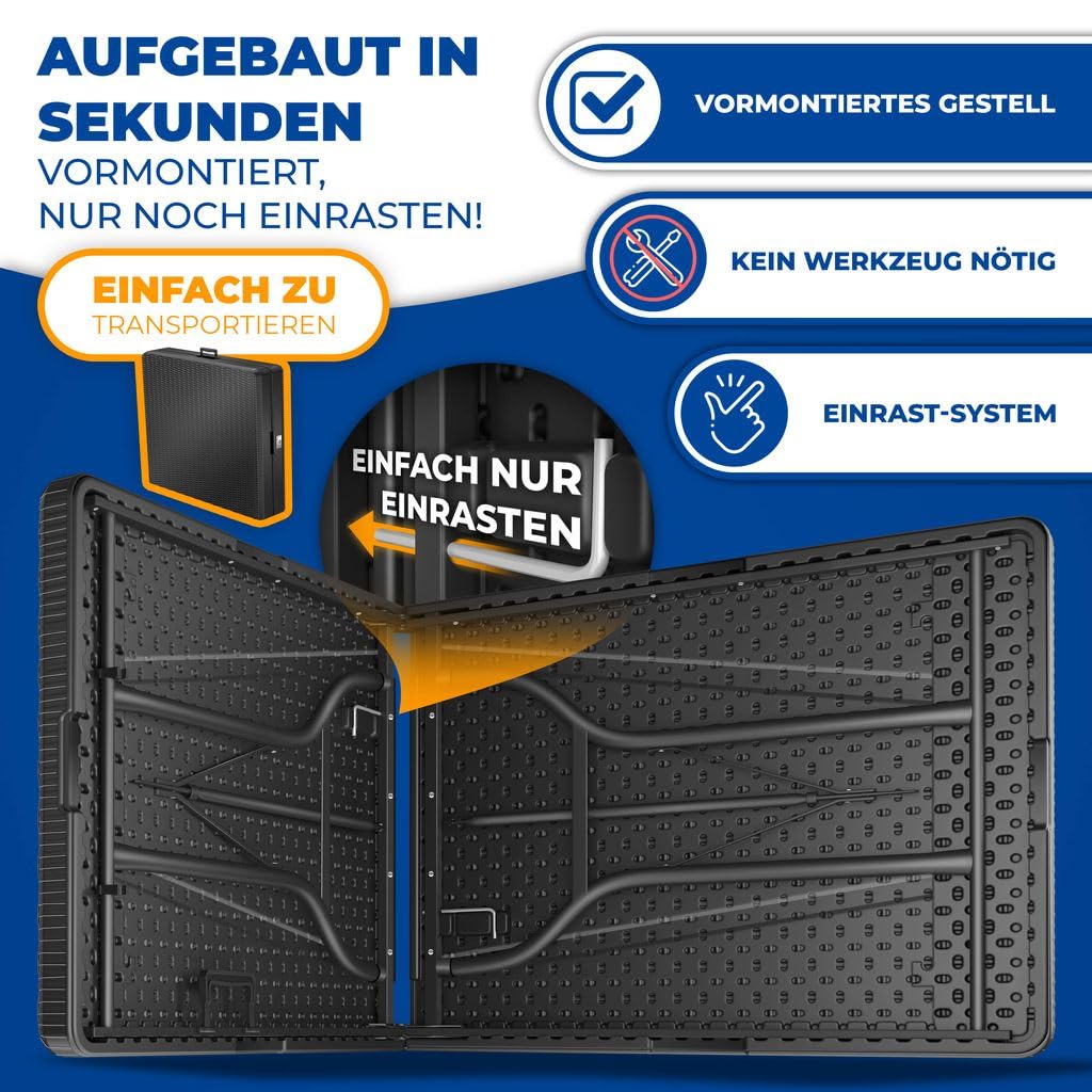 KESSER® Buffettisch Tisch klappbar Kunststoff 183x76cm Rattan Optik Campingtisch Partytisch Klapptisch Gartentisch 6 Personen Garten Terrasse & Balkon zusammenklappbar inkl. Tragegriff Anthrazit