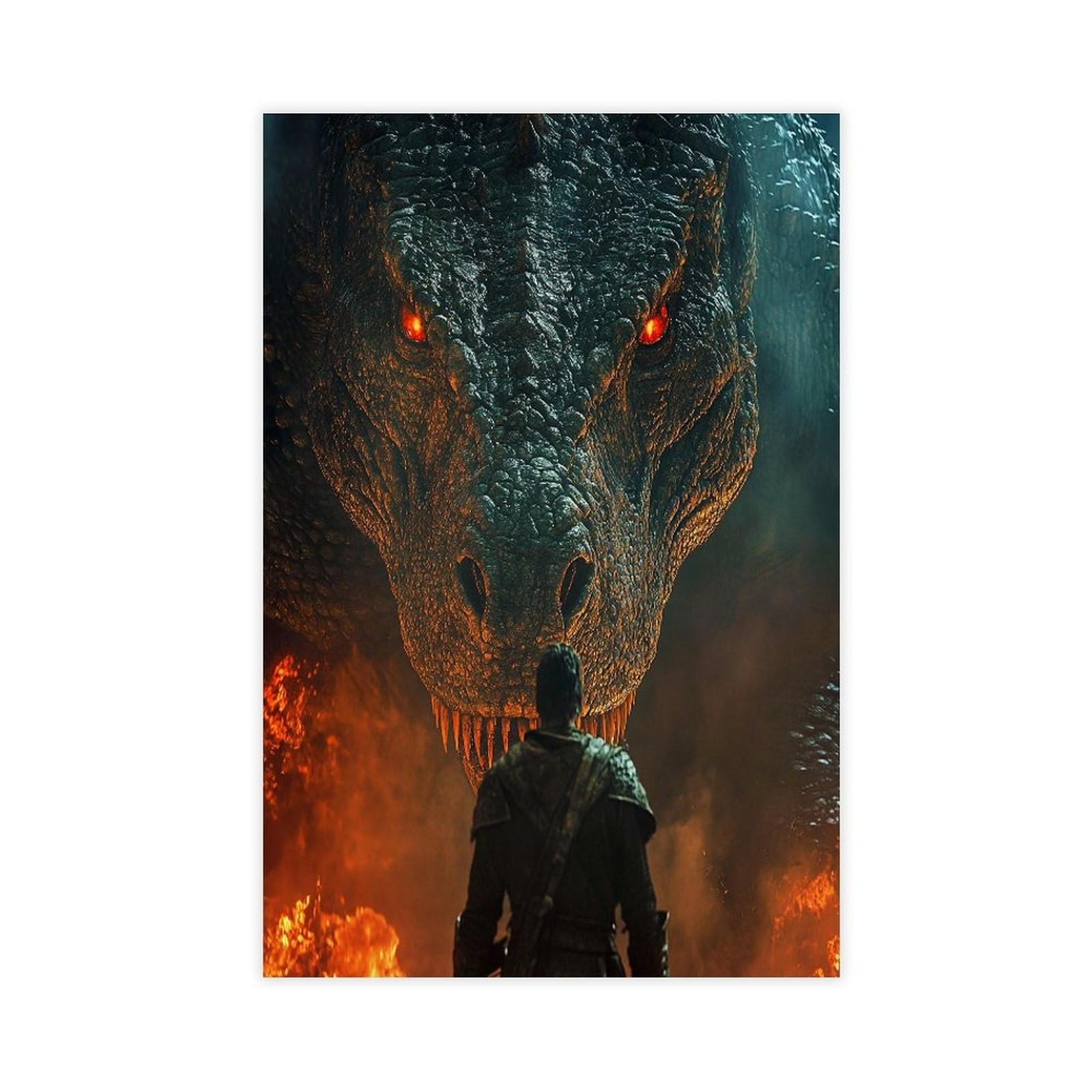 Bareronor The Battle of Dragons And Knights Canvas Poster Bedroom Decor Landscape Office Room Decor Gift 20" L X 30" W