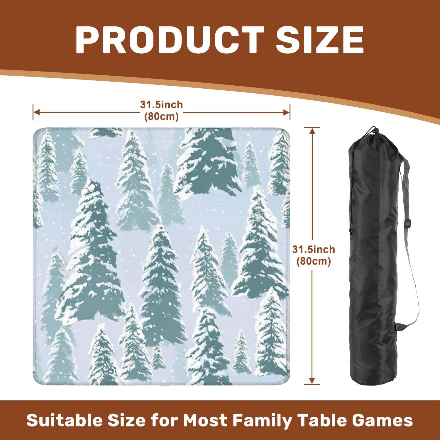 Mahjong Mat 31.5" x 31.5" Snow Covered Pine Trees Winter Forest Seamless Non-Slip Noise Reduction Mahjong Tiles Table Cover for Dominoes Poker Card Board and Tile Games