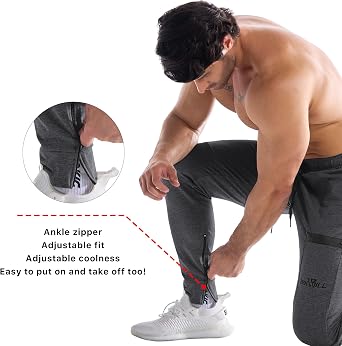 ZENWILL Mens Gym Tracksuit Bottoms Running Joggers Jogging Trousers | Tapered Trousers, Ankle Zip, Skinny, Sports, Training, Track Pants,Casual Sweatpants, Zipper Pockets, Elastic Waist, Slim fit