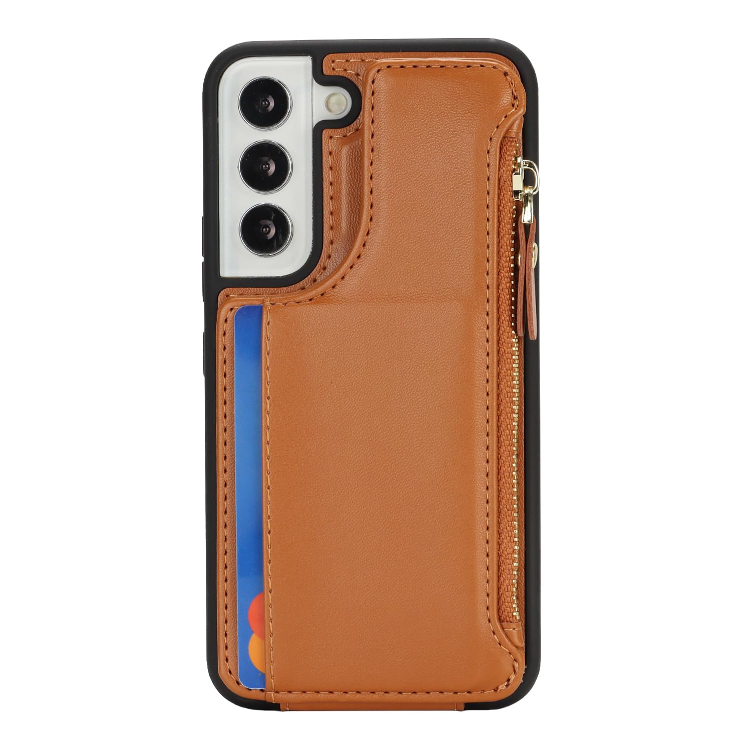 SailorTech per Samsung Galaxy S22 Custodia per telefono con porta carte di credito per uomo, Samsung S22 Custodia con slot per carte di credito Portafoglio Zipper per donna-Marrone