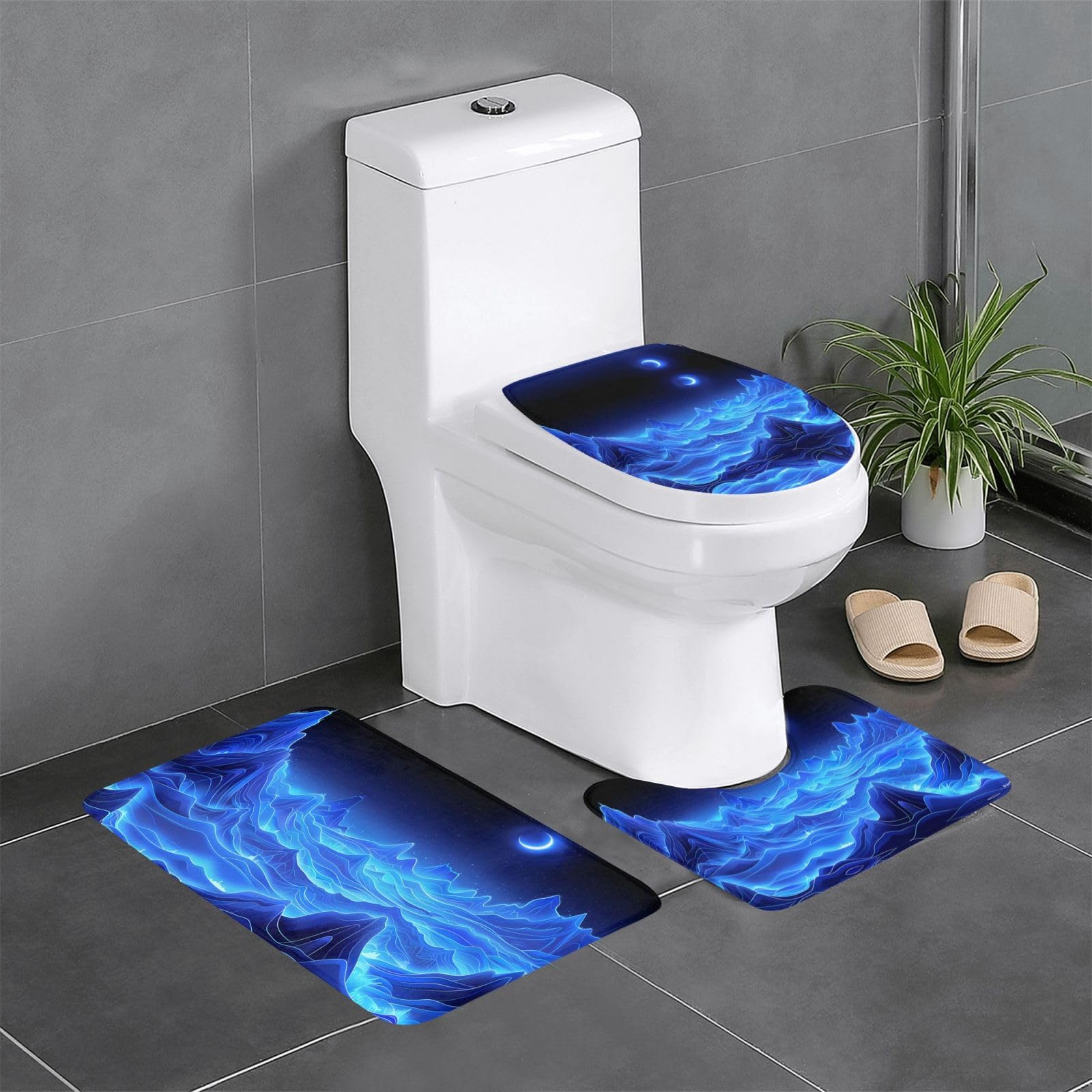 Tapis de salle de bain antidérapants Blue Moon Blue Mountain en lot ovale et contour