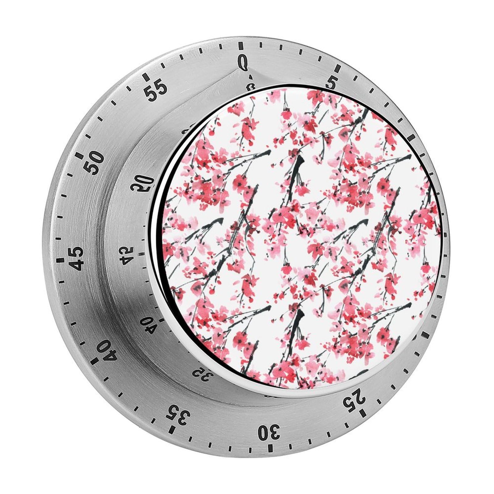 Watercolor Ink Blossom Tree Pink Cherry Flowers Art Circular Rotating Timer, Suitable for Kitchen and Bedroom