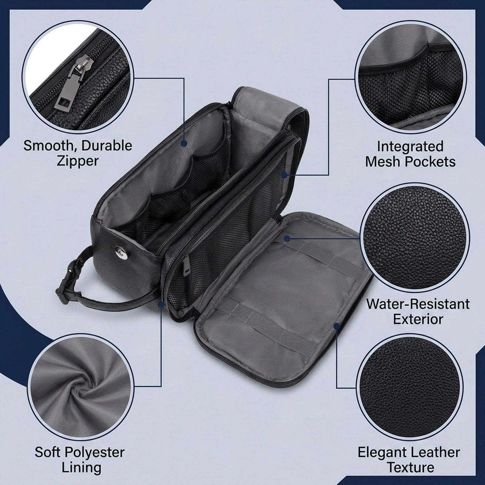 Borsa Da Toilette Uomo Organizer Porta Trucco Impermeabile Pelle Pu con Manico Robusto Design Moderno per Articoli Personale Adatta a, Nero