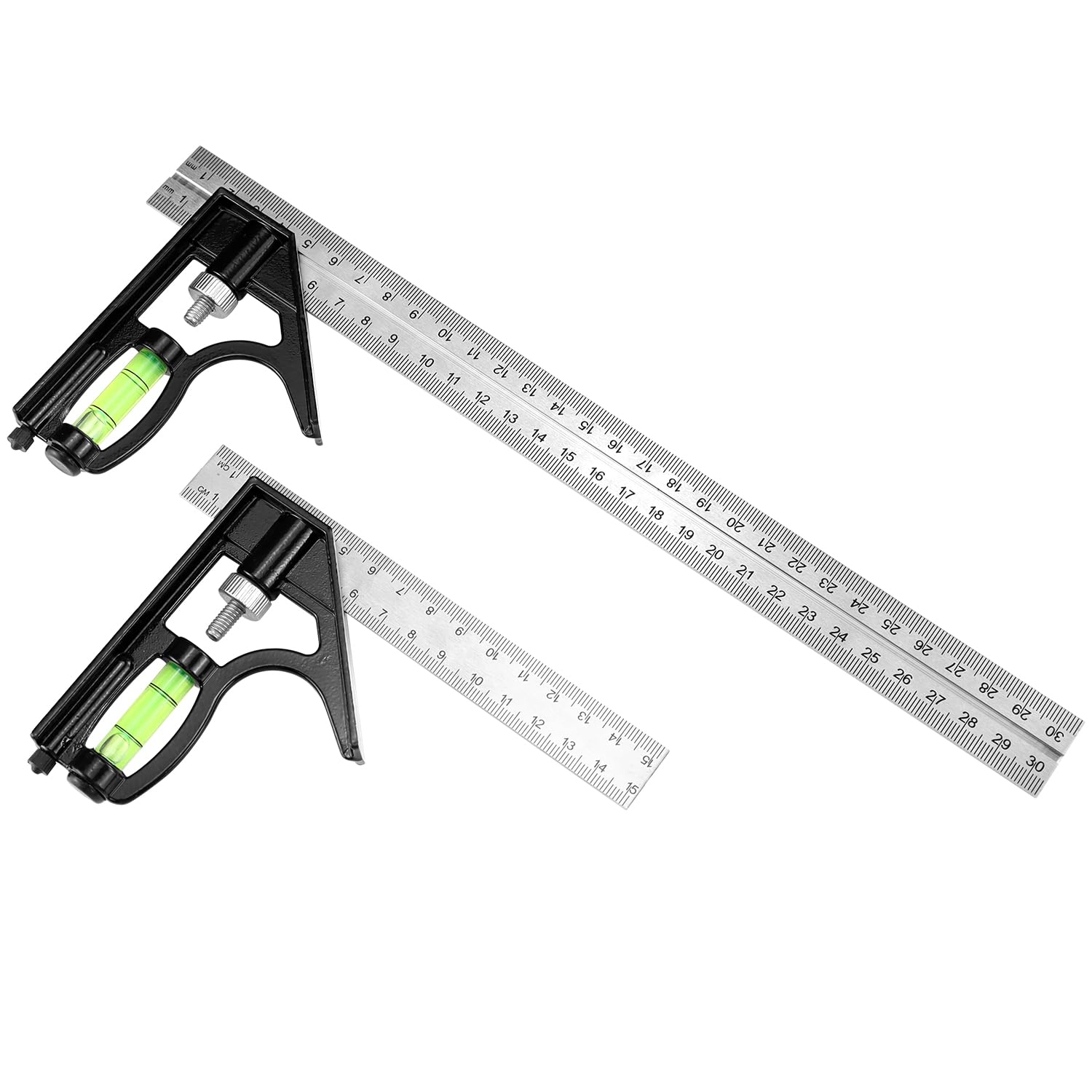 QWORK® Juego de Escuadras Combinados, Escuadras Metalicas Carpintero de 150 mm y 300 mm, Escuadra de Carpintero con Tornillos de Bloqueo de Latón para Profesionales y Entusiastas del Bricolaje