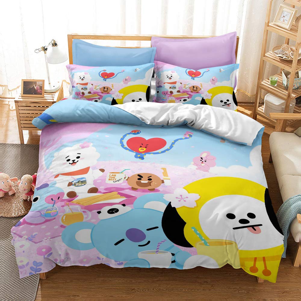 ZXX. BTS Bedding Set 3Pcs Microfiber Cartoon Duvet Cover Sets for Boys Girls Teens, 1 Quilt Cover + 2 Pillowcase