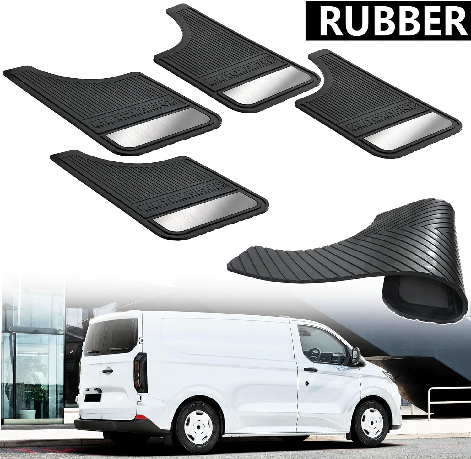 AUTOXBERT 4 PCS Universal Heavy Duty Mud Flaps Car Dirty Fender All Weather Flexible Mudguards Front Rear Splash Guards with Stainless Steel Plates