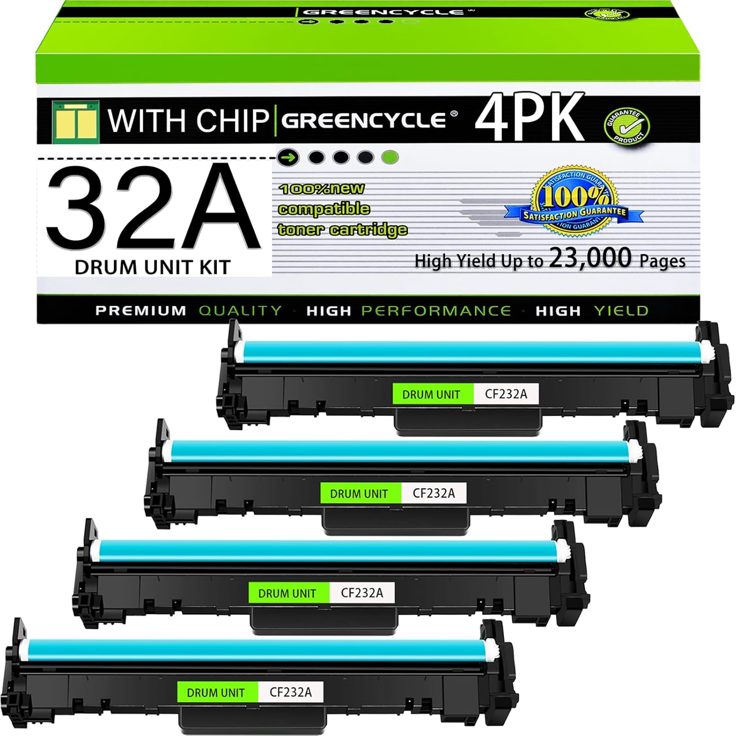 greencycle Compatible 32A Replacement for HP 32A Drum Unit CF232A use for LaserJet Pro M203d M203dn M203dw M227fdw M227fdn M227sdn M148dw M148fdw M118dw Printer (4-Pack)