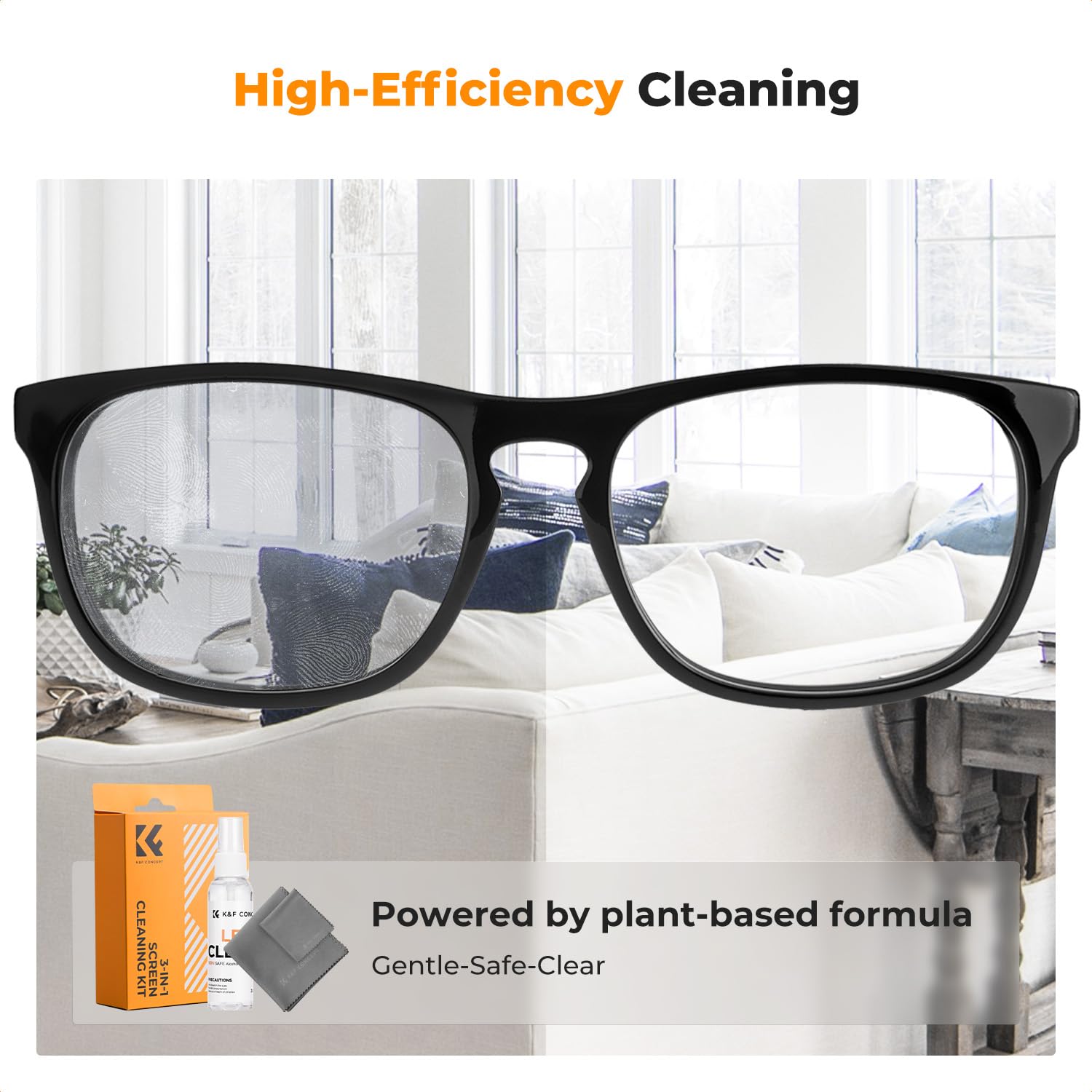 K&F CONCEPT Kit de Nettoyant pour Lunettes de Vue, Objectif Photo, Écran, Caméra, TV, Smartphones, Nettoyage en Douceur sans Alcool - Chiffon Microfibre 15x15cm + 40x40cm + Spray Nettoyants 60 ML