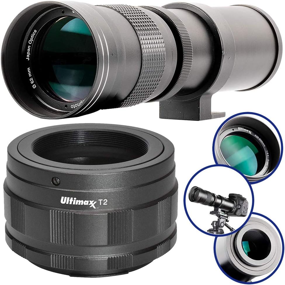 Ultimaxx 420-800mm f/8.3-16 Super HD Manual Telephoto Zoom T-Mount Lens Kit for Nikon Z Cameras - Black