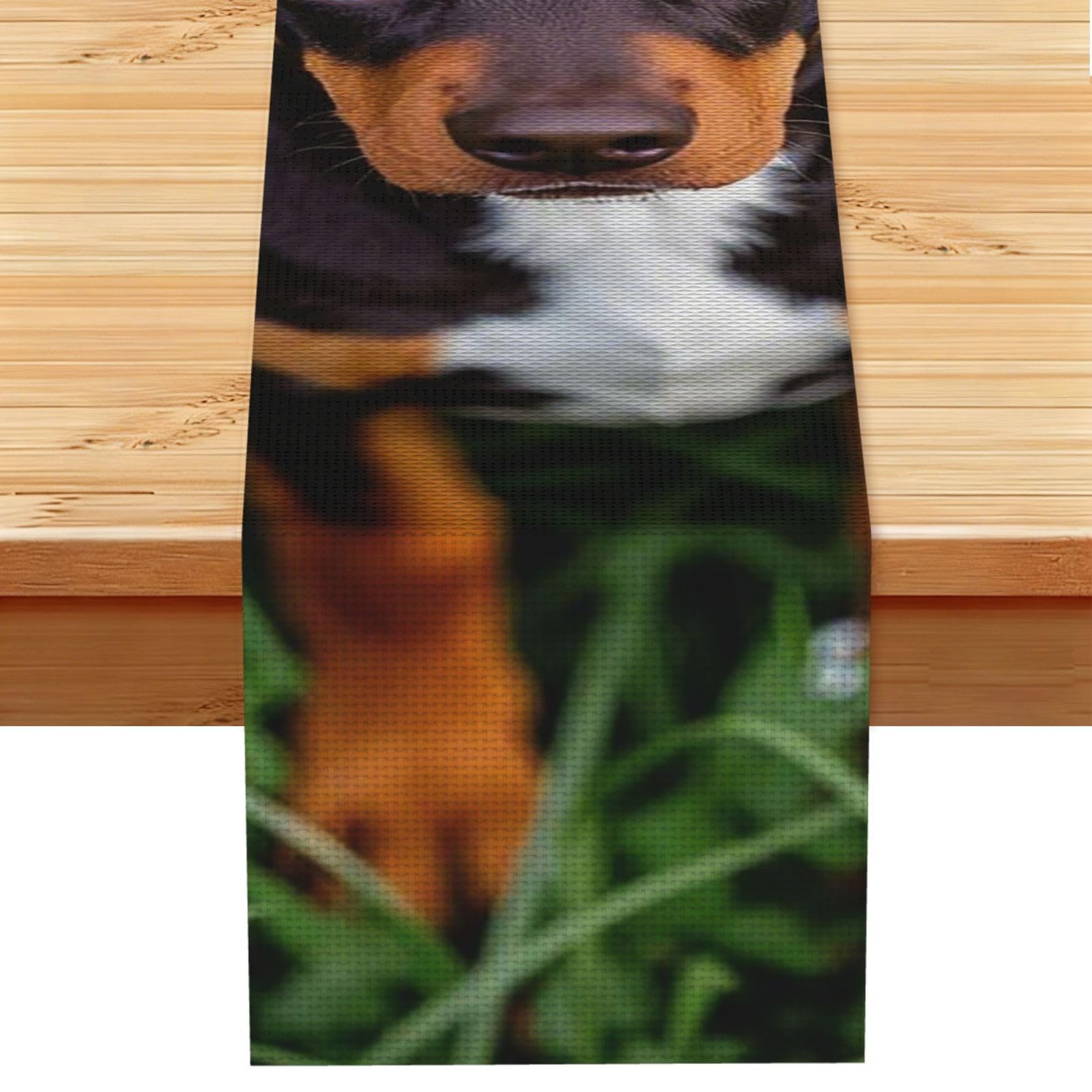 Cute Pet Doberman Pinscher Table Runner 13 x 72 Inches Long, Cotton Linen Table Runners for Kitchen Dining Table Decoration - Washable Tablecloth Modern Tablerunner for Home Party Decor