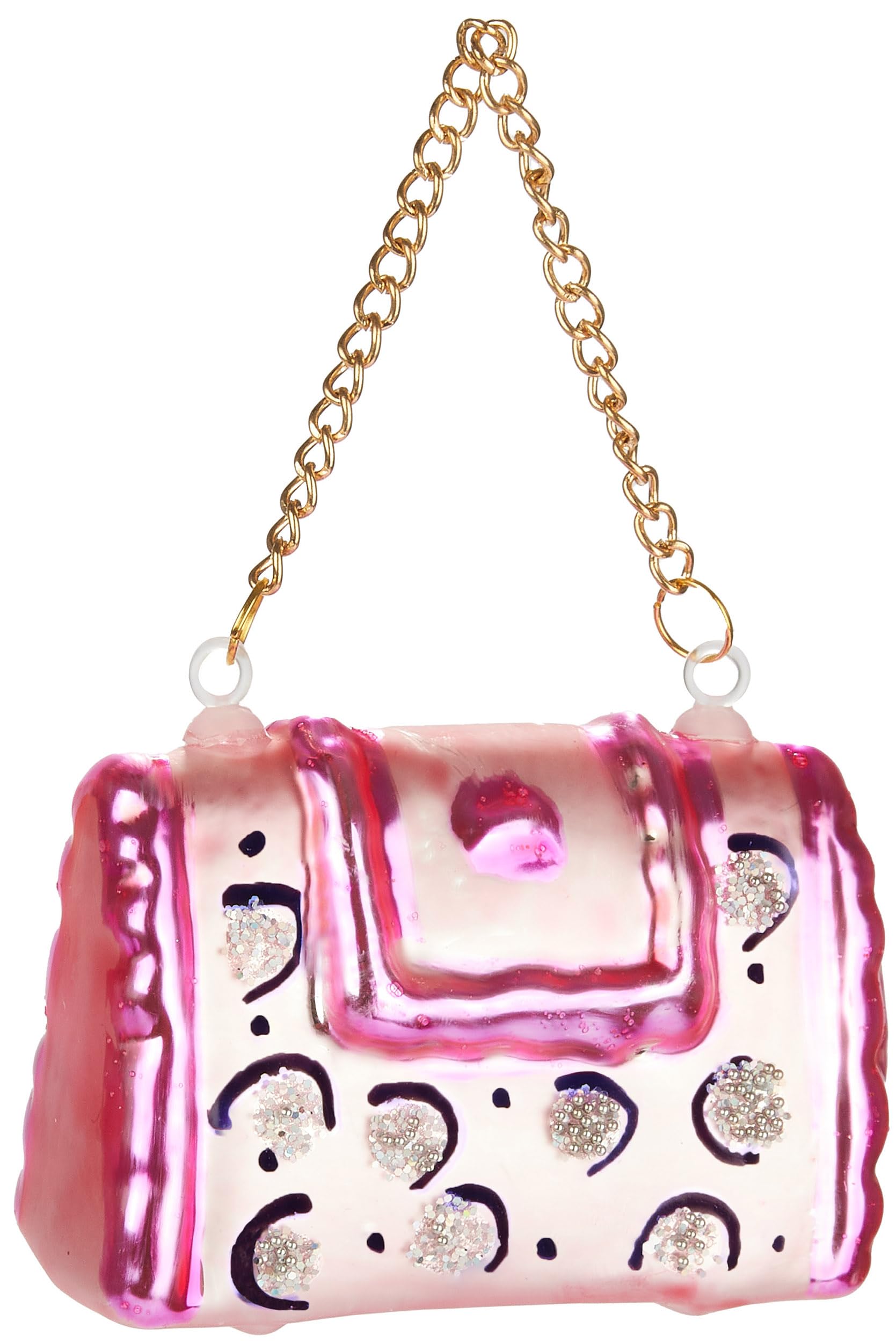BRUBAKER Bolso - Bola de Navidad de Cristal Pintado a Mano - Adorno de 7,5 cm Bolso Rosa Pink - Colgante de Navidad para Mujeres - Adorno de Árbol de Navidad Soplado a Boca - Figura Colgante Divertida