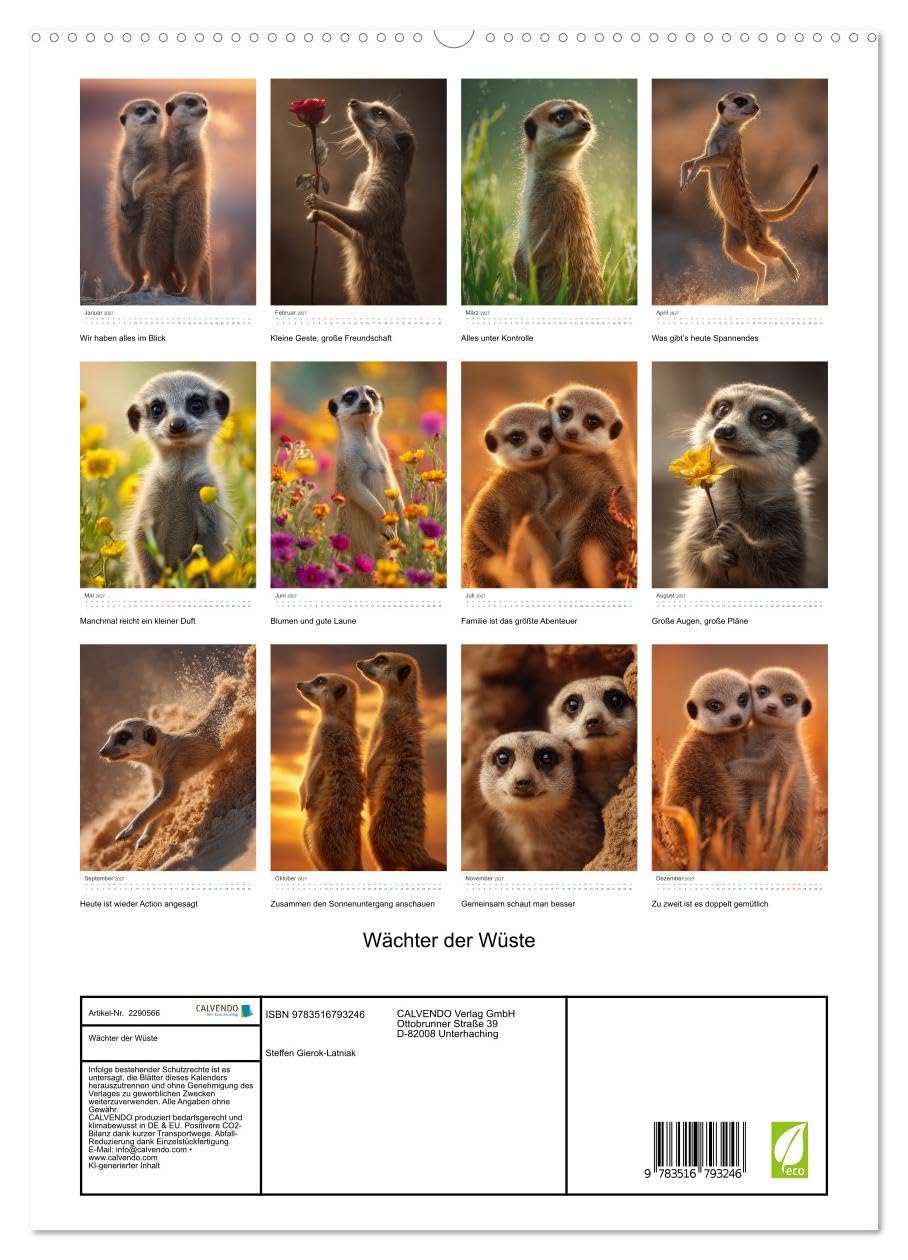 Wächter der Wüste (hochwertiger Premium Wandkalender 2027 DIN A2 hoch), Kunstdruck in Hochglanz: Perfekt für alle Tierfreunde, Erdmännchen Fans und ... Lächeln gönnen möchten. (CALVENDO Tiere)