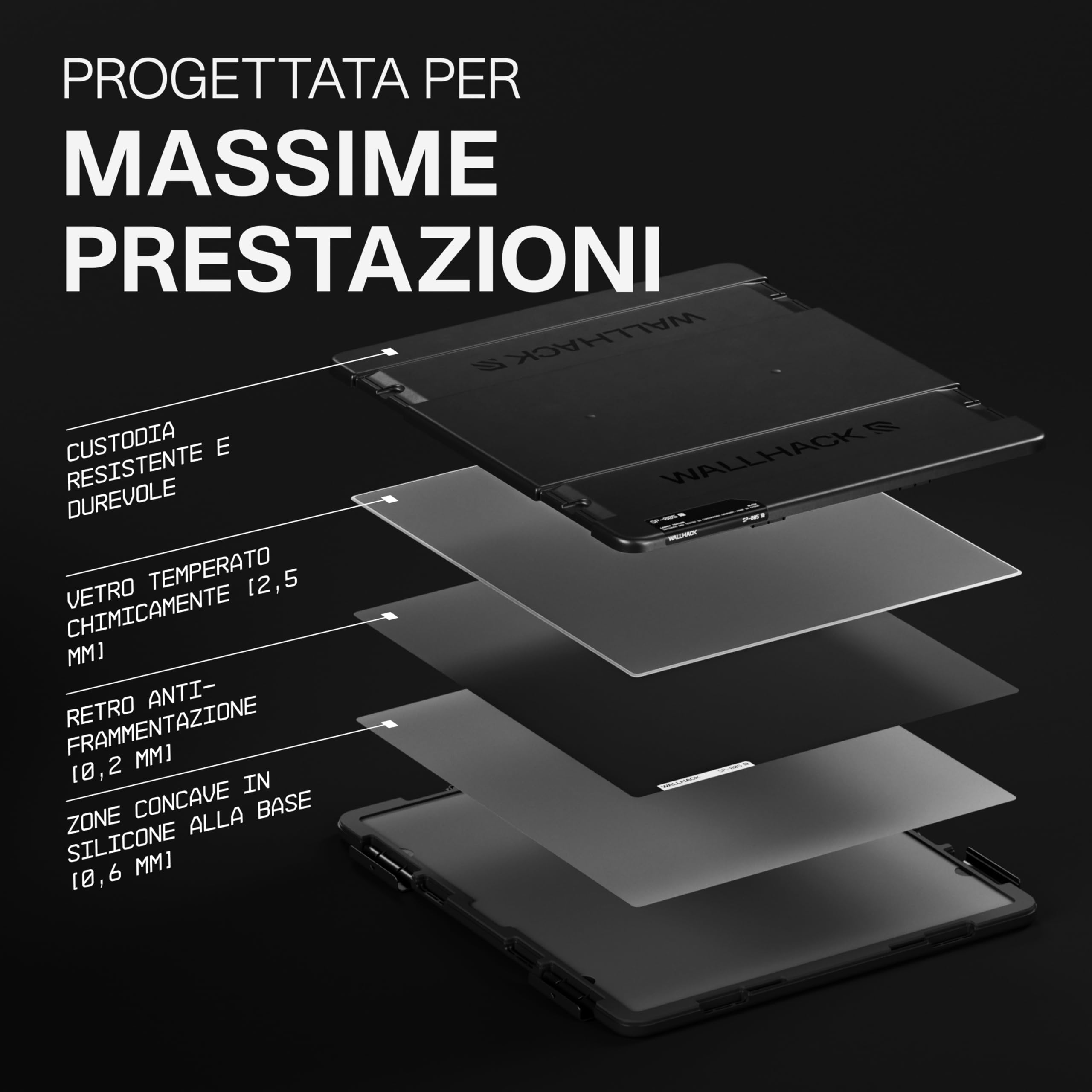 Wallhack SP-005 Tappetino da Gaming in Vetro – Superficie Veloce, Grande Mousepad Esport, Scorrimento Fluido a Bassa Frizione, Vetro Temperato, Ergonomico e Sottile, Durevole e con Custodia | Nero