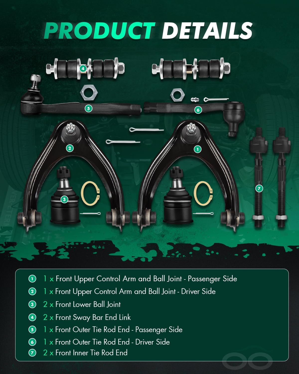 SCITOO 10pcs Suspension Kit For 1996-2000 For Honda Civic - With Suspension Parts Upper Control Arm Lower Ball Joint Sway Bar End Link Inner Outer Tie Rod End