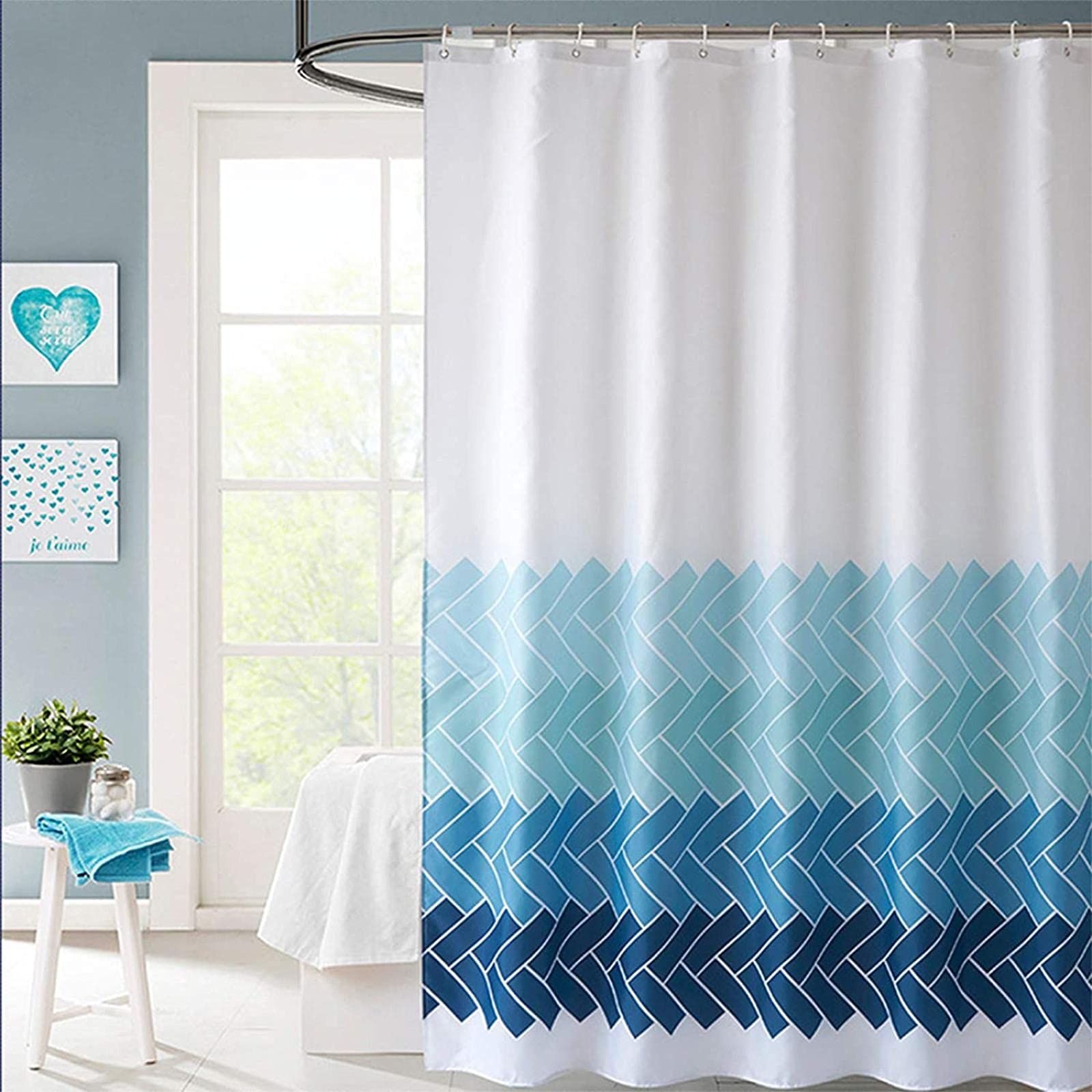 Rideau de salle de bain rayé anti-éclaboussures 100x200cm étanche noir