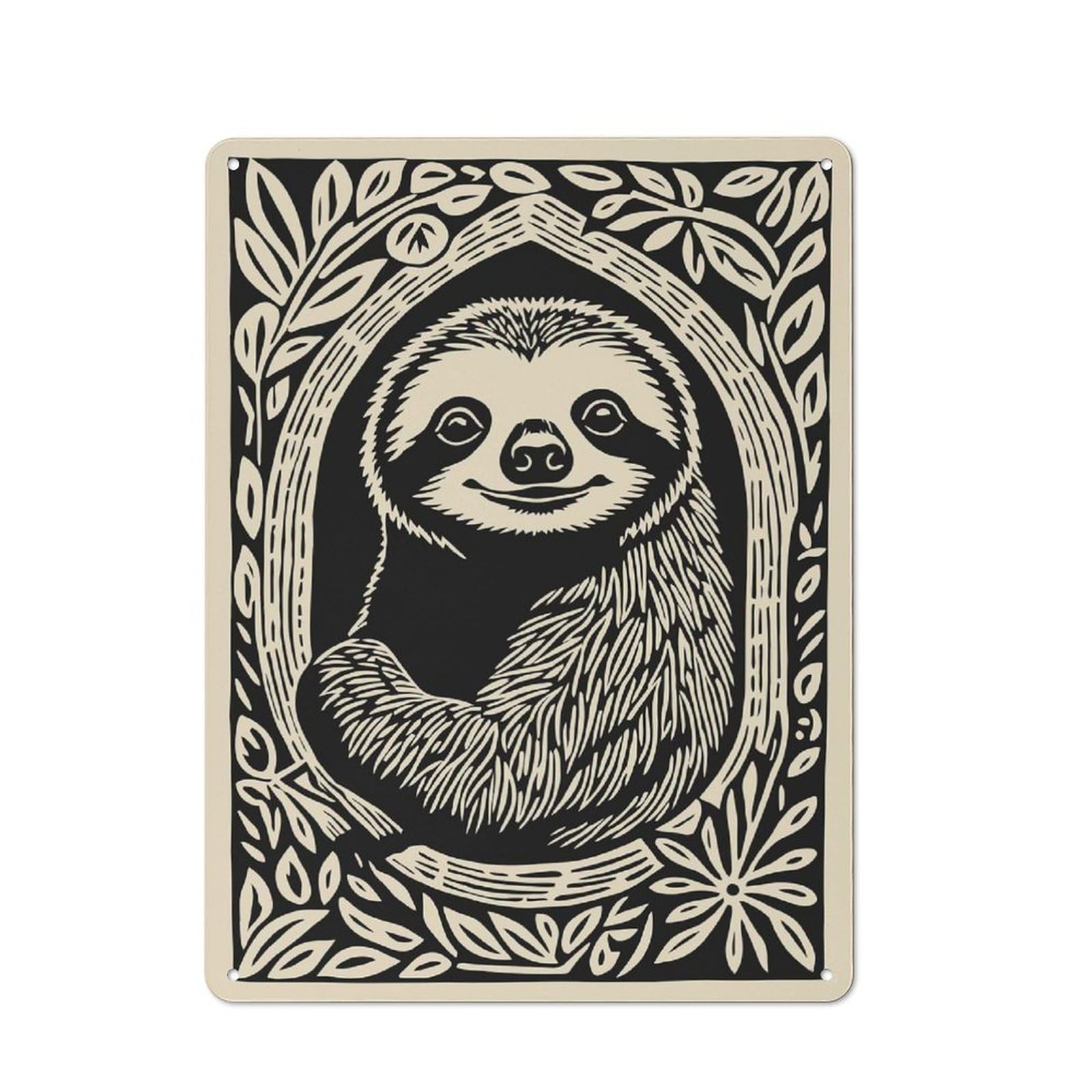Junmoney Style-4 Rustic Tin Sign 40X30cm Featuring Sloth Portrait In Nature Frame For Living Room Wall, For Room Styling Across Living Rooms And Feature Walls
