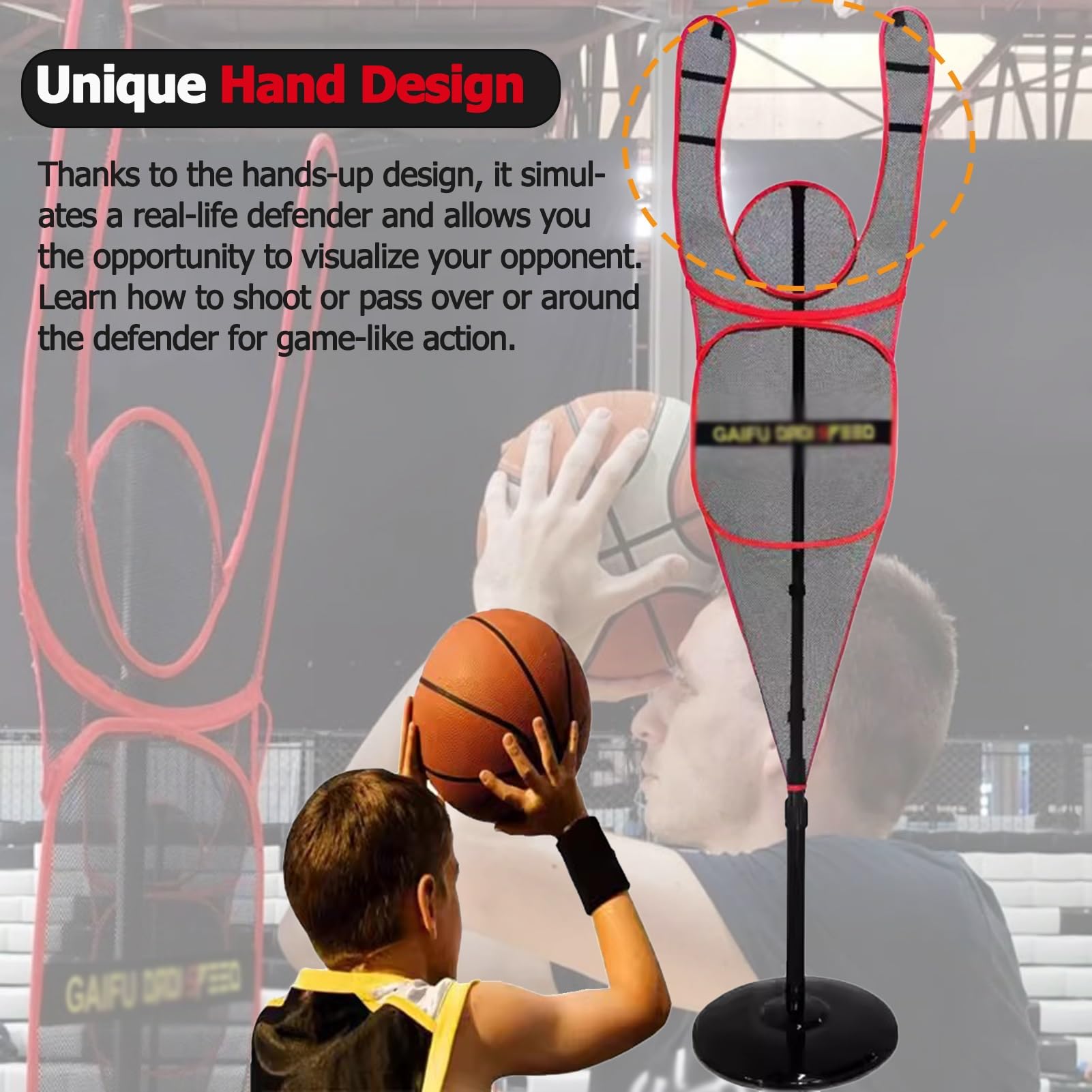 Manichino da Allenamento Portatile per difensore per Basket, manichino da Allenamento Indipendente Regolabile per Dribbling, tiri, passaggi (Red)