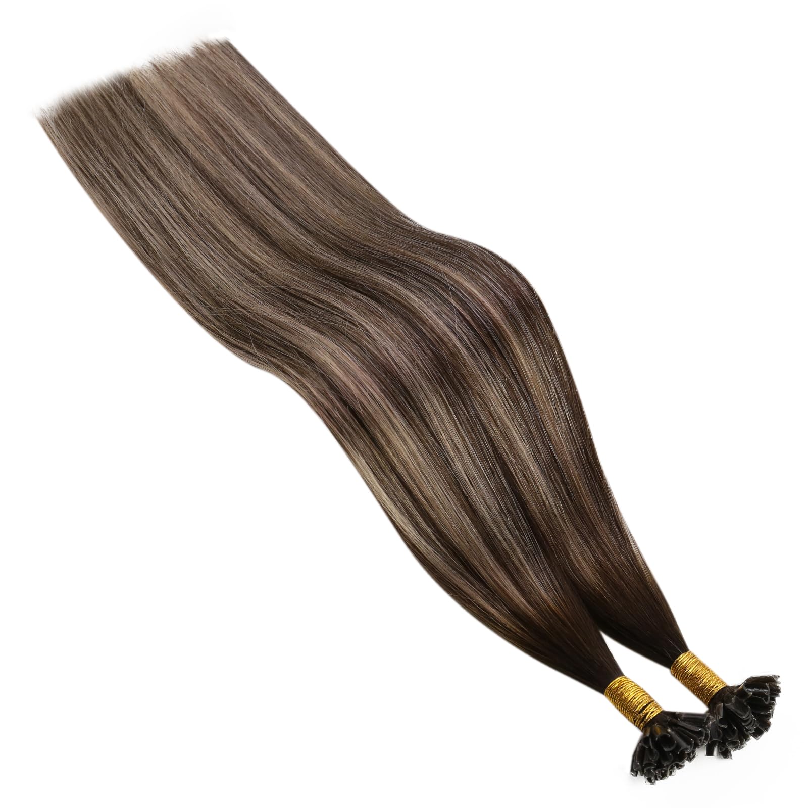 Ugeat Przedłużanie Włosów Keratyna Utip, Włosy Ludzkie, Balayage Ciemny Brąz, 35cm 50 sztuk 50g, Przedłużanie Włosów U Tip Popielaty Brąz, Remy Naturalne Proste