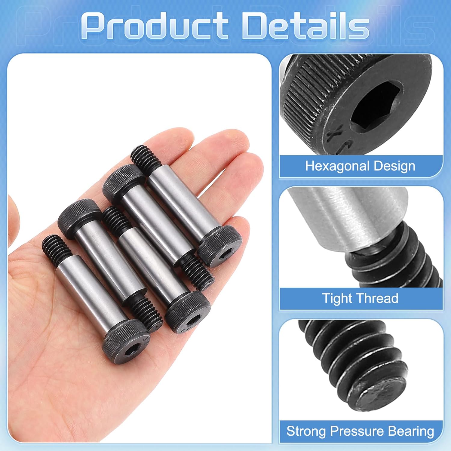 uxcell Alloy Steel Hexagon Socket Head Shoulder Screws Bolts, 1-1/2" Shoulder Length, 1/2" Shoulder Dia, 3/8-16 UNC Thread, 10pcs
