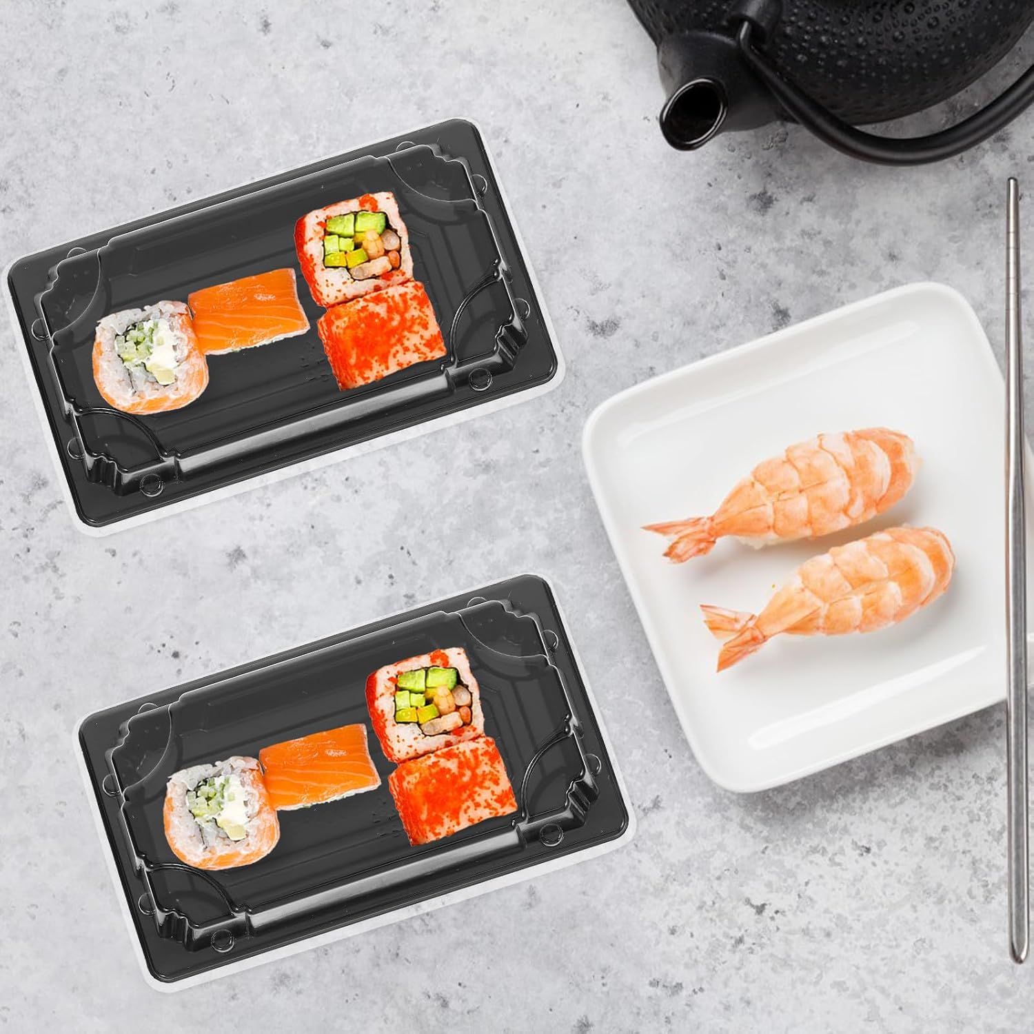Disposable Sushi Packing Boxes Lids, Thickened Heat Resistant Carry Out Containers for Lunch and Snacks, Fruit Cake Take Out Boxes (Black)