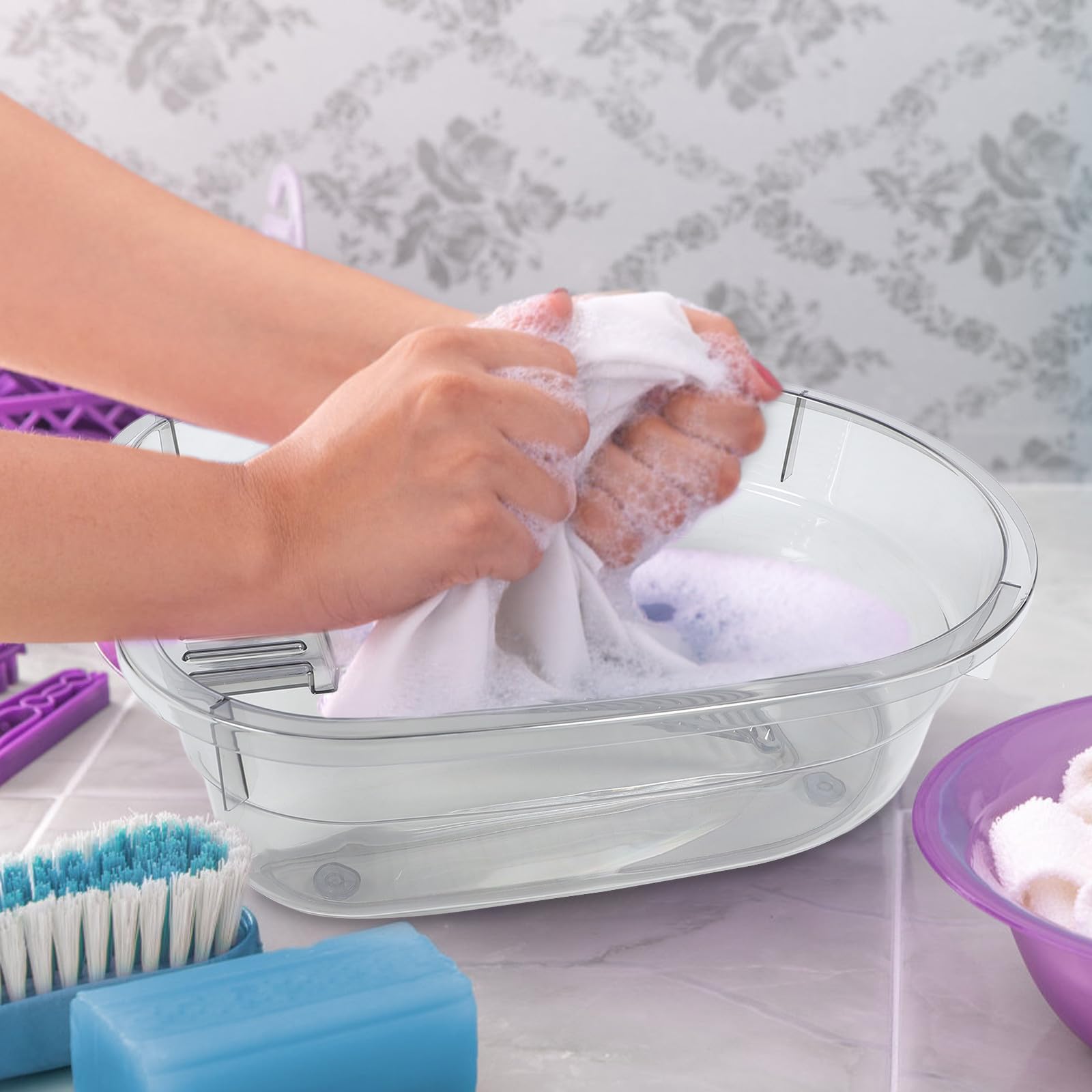Mobestech Waschbrett Waschbecken aus Kunststoff Verstärktes Wäschebecken für Babykleidung Handwäsche Vielseitig für Bad und Camping