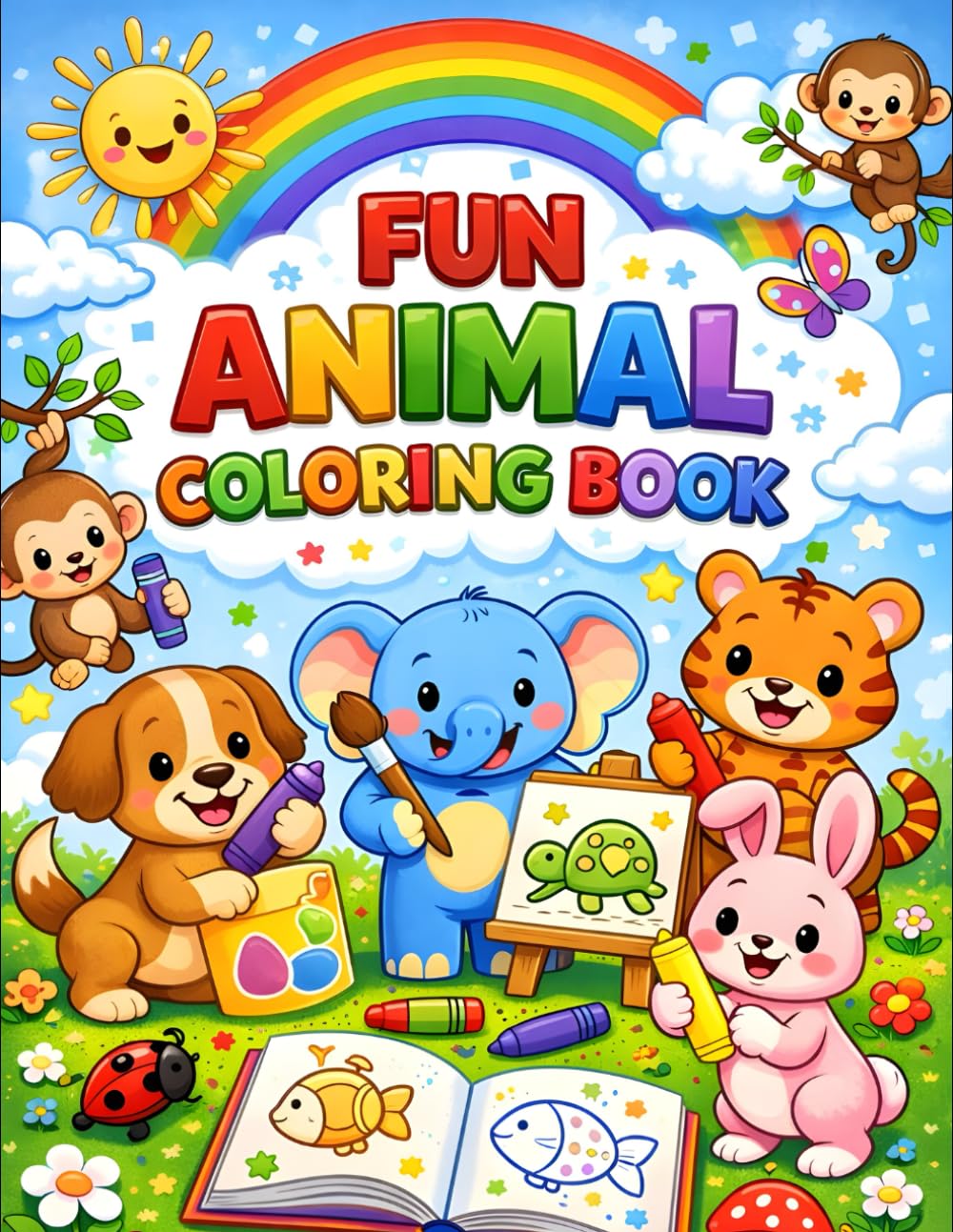 Fun Animals Coloring Book for Kids: Fun and Cute Animal Coloring Pages for Toddlers and Preschoolers Ages 3–6