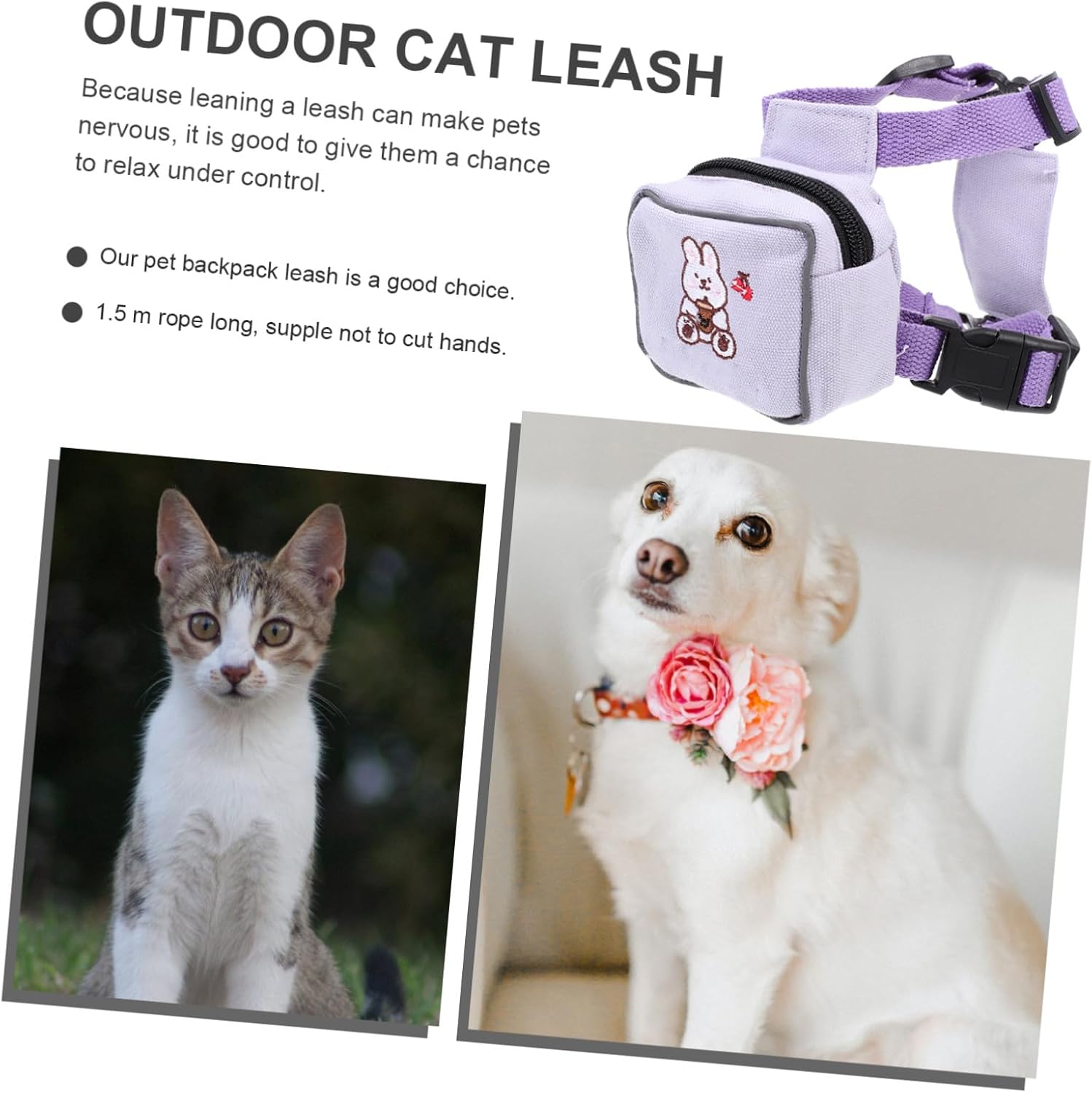 Cat Harness and Leash with Small Backpack Ergonomic Pet Harness for Outdoor Safety Lightweight Polyester Material Comfortable Hand Control for Small Cats and Dogs