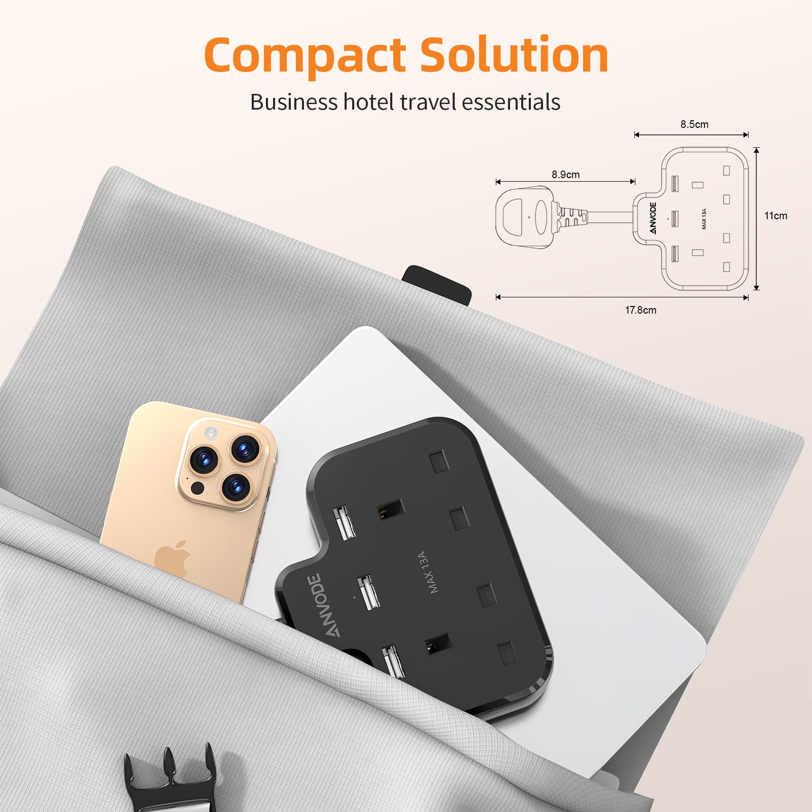Double Plug Adaptor with USB, 2 Way Wall Adapter with Short Extension Lead, Multi Plug Socket Extender For Home Office (Black) - Image 4