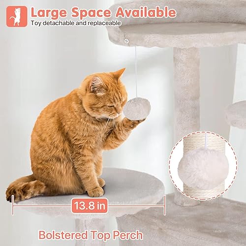 Miniatura 5 de Torre de escalada para gatos de 54 pulgadas con poste rascador perca para casa para gatos condominio de madera para gatos torre de árbol para gatos