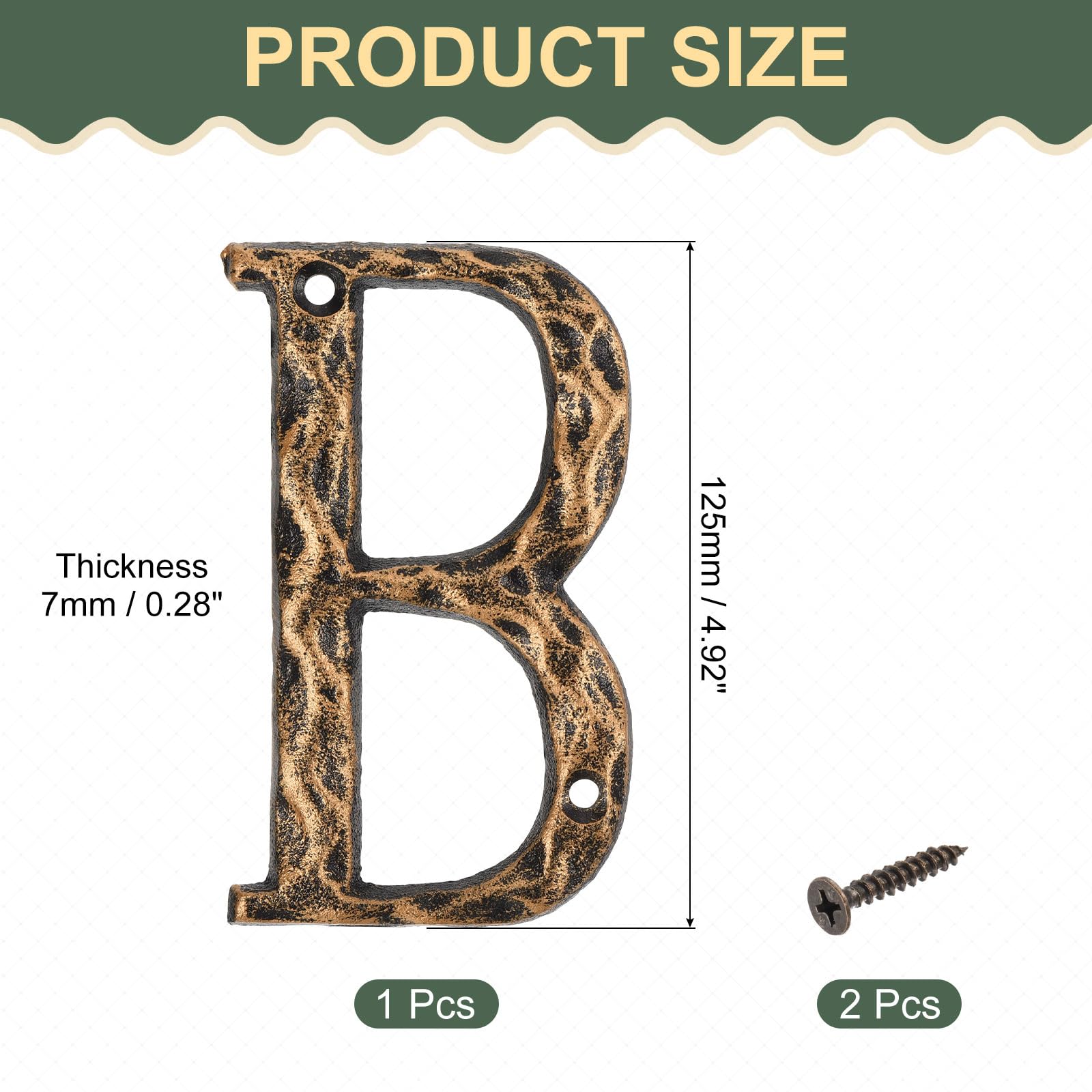sourcing map House Address Letter, 4.9 Inch Cast Iron Vintage Wall Letter B Outside Letters for Home Street Office Mailbox Sign, Black & Gold - Image 2
