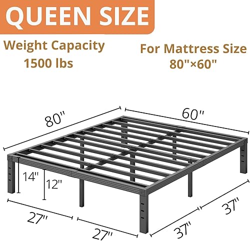 Miniatura 11 de ZIYOO Base de cama individual con listones de acero resistente, marco de cama de plataforma de 14 pulgadas, diseño antideslizante, no necesita