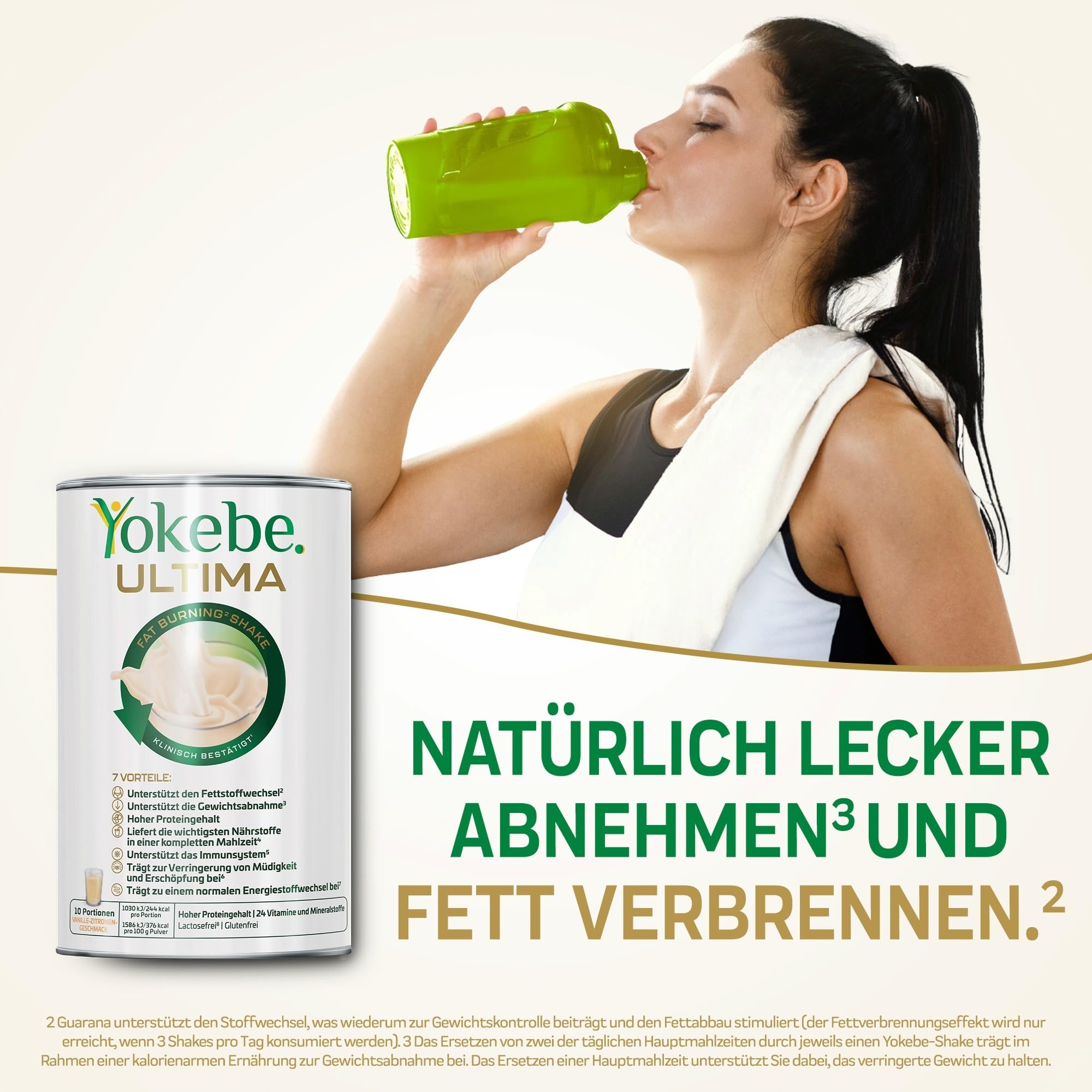 YOKEBE Ultima – Diätshake zur Unterstützung des Fettstoffwechsels (2) & der Gewichtsabnahme – glutenfrei, laktosefrei, vegan – Vanille-Zitronen-Geschmack & Guarana – mit hohem Proteingehalt – 400 g