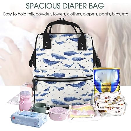 Small Blue Whale Swimming Print Mummy Backpack Diaper Backpack, Large ...