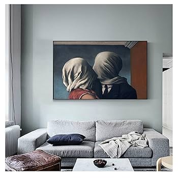 No.235フレーム付きキャンバスアート　マグリット　恋人たち　オマージュアート Amazon.co.jp: ルネ・マグリットの恋人たちの絵画キャンバス壁