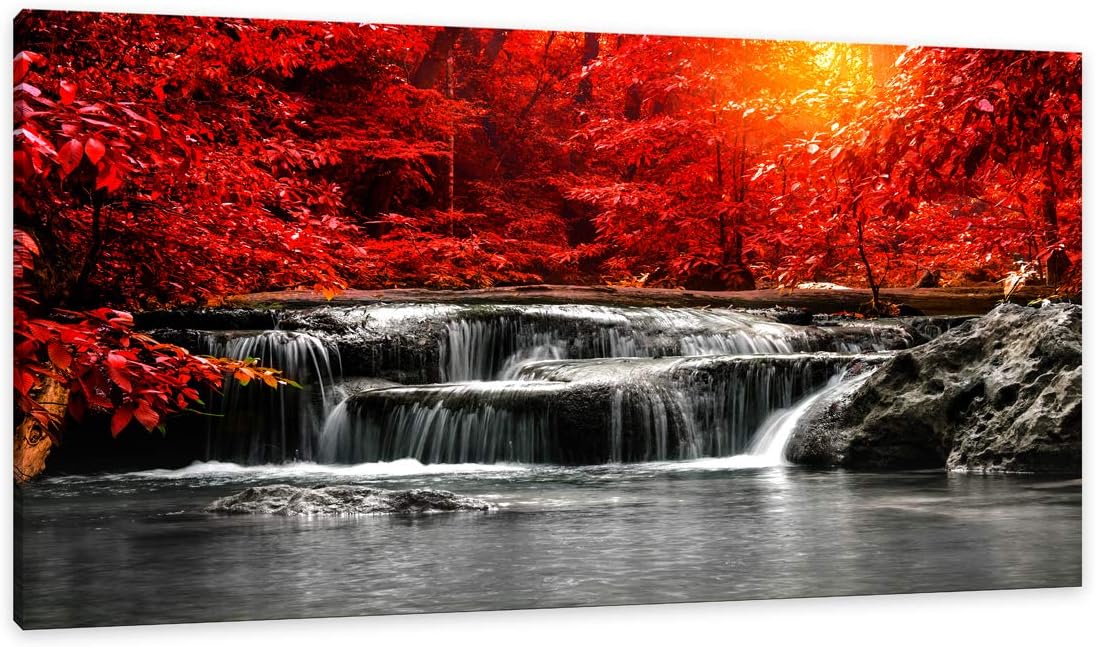 HUADAOART Wall Art Decor 1 Panel Framed Prints Art Wall Art Decor Landscape Picture Print on Canvas Modern Large Artwork Ready to Hang for Living Room Bedroom Wall Decoration 24inchx48inch Red HJ-6612