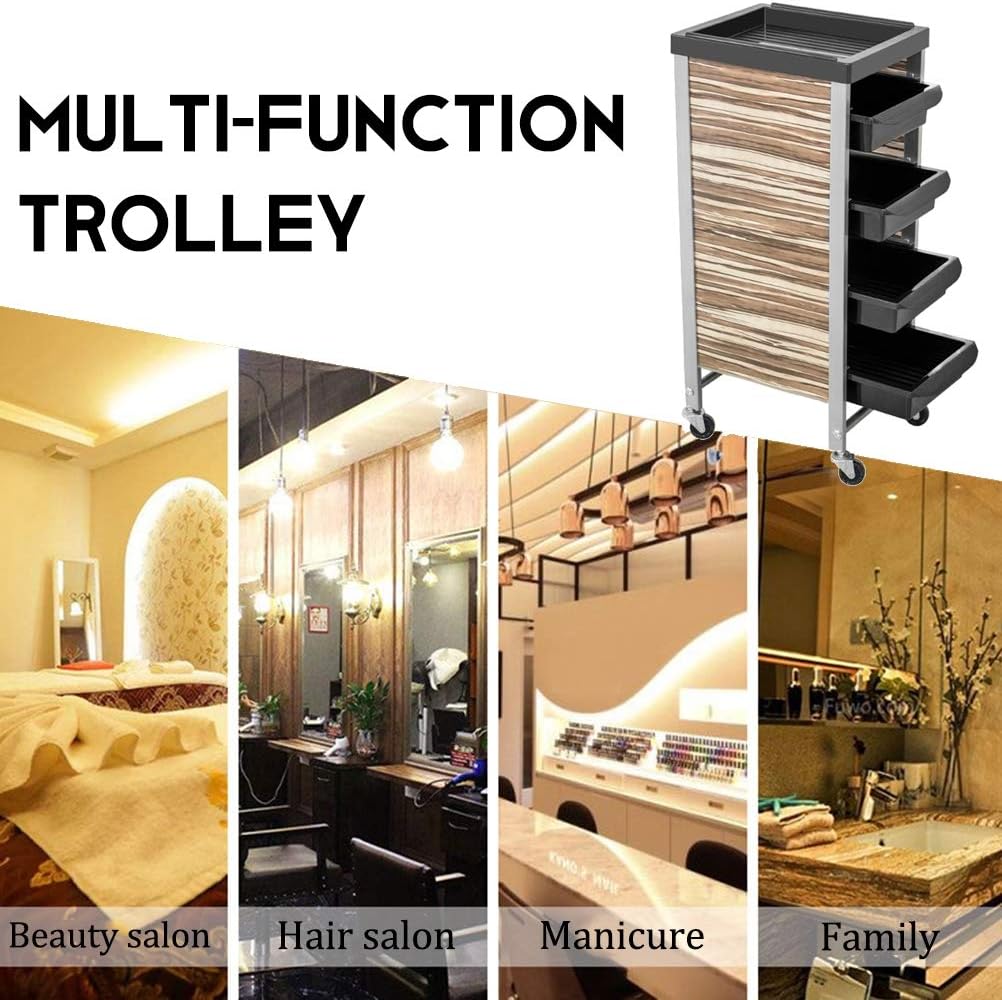 Salon Trolley Rolling Cart with 4 Drawers Hair Dryer Service Tray Tool Storage Cart for Salon SPA Beauty Hairdressing