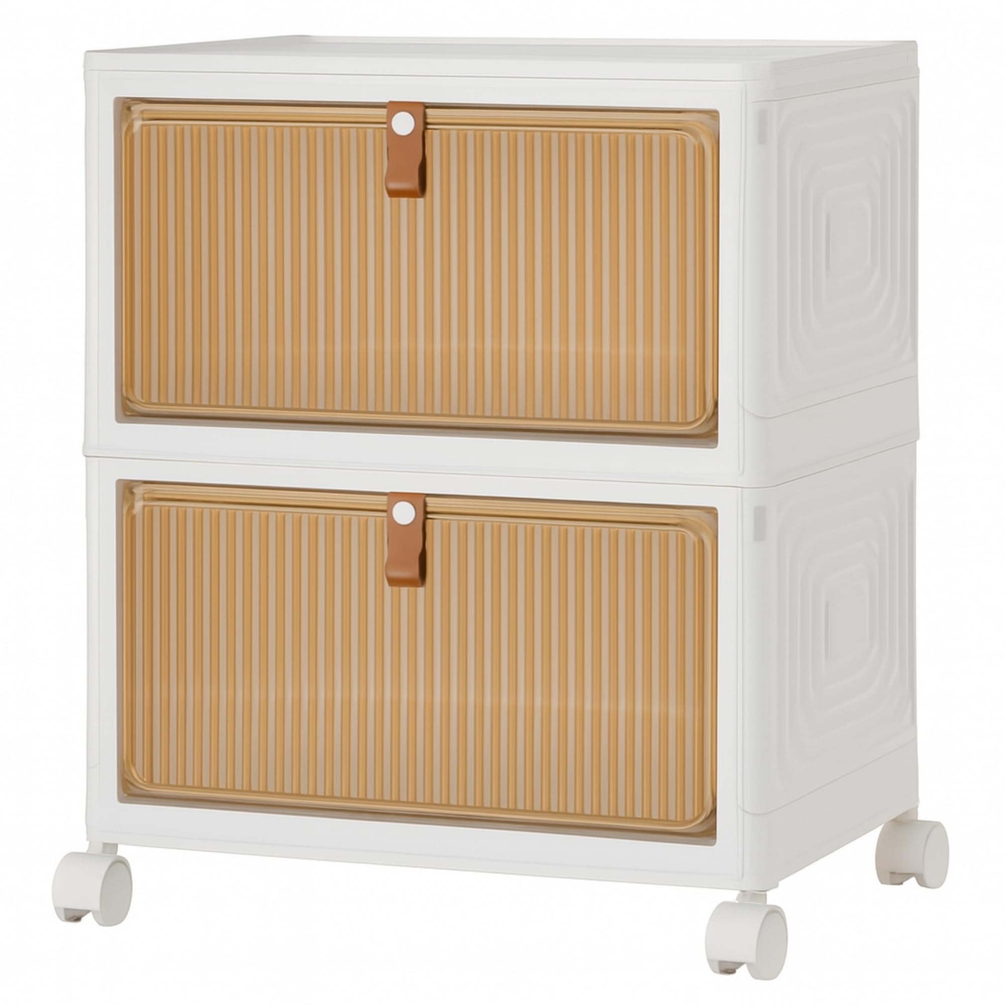 SIDSONS 23L/Tier Storage Box With Lid - 2 Tier Plastic Storage Drawers With Wheels, Stackable Folding Wardrobe Organizer, Magnetic Door, Home Organisation For Bedroom Living Room Study Office
