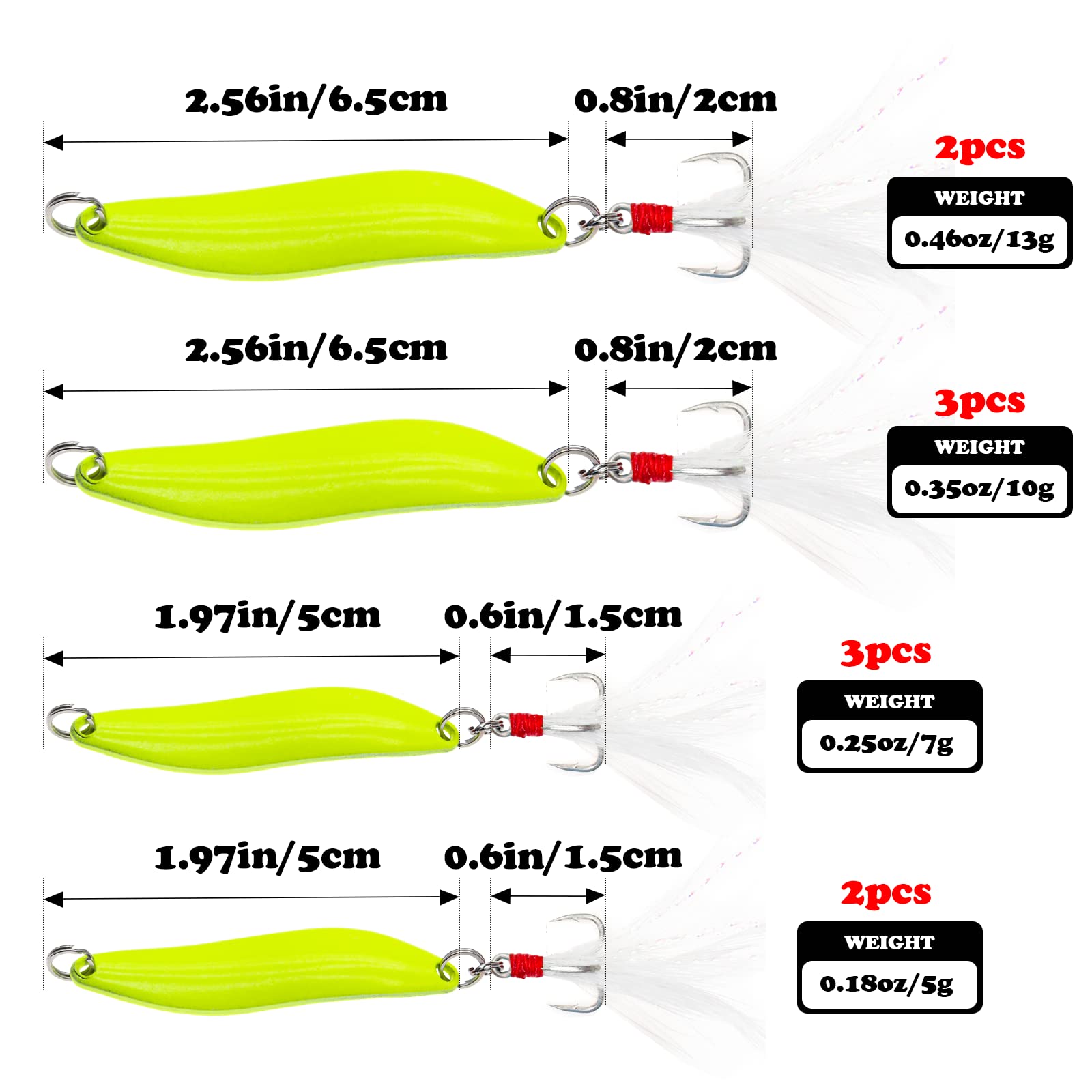 Fishing Lures,Fishing Spoons, Colorful Casting Fishing Spinner Hard Baits Tackle Single Hook for Trout Bass Salmon Freshwater Saltwater with Metal Hooks