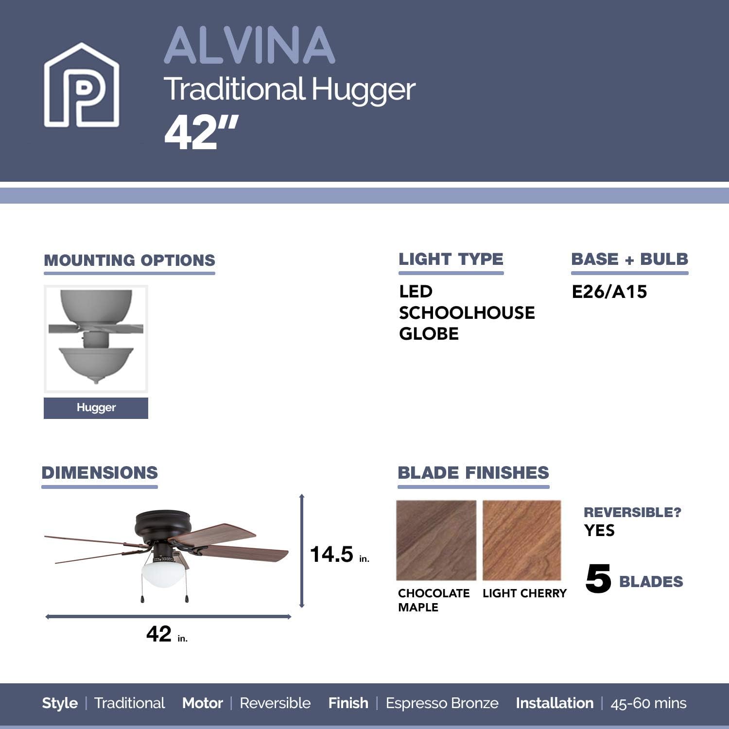 Black Friday - 50% OFF Prominence Home 50860 Alvina LED Globe Light Hugger/Low Profile Ceiling Fan, 42 inches, Bronze Up To 40% OFF Prominence Home 50860 Alvina LED Globe Light Hugger/Low Profile Ceiling Fan, 42 inches, Bronze