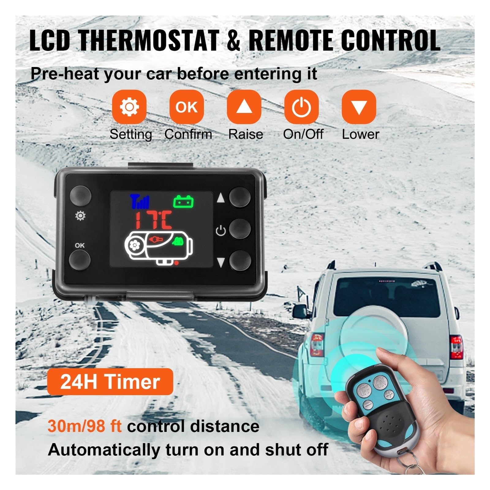 Wentylator wyciągowy, Ogrzewacz powietrza 5 kW, ogrzewanie postojowe 12 V, przełącznik LCD, tłumik ogrzewania do kamperów, przyczep, ciężarówek i łodzi
