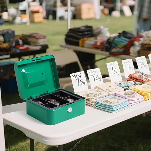 Vista 105 de Jssmst - Caja de dinero pequeña con bandeja, caja con bloqueo, Negro L