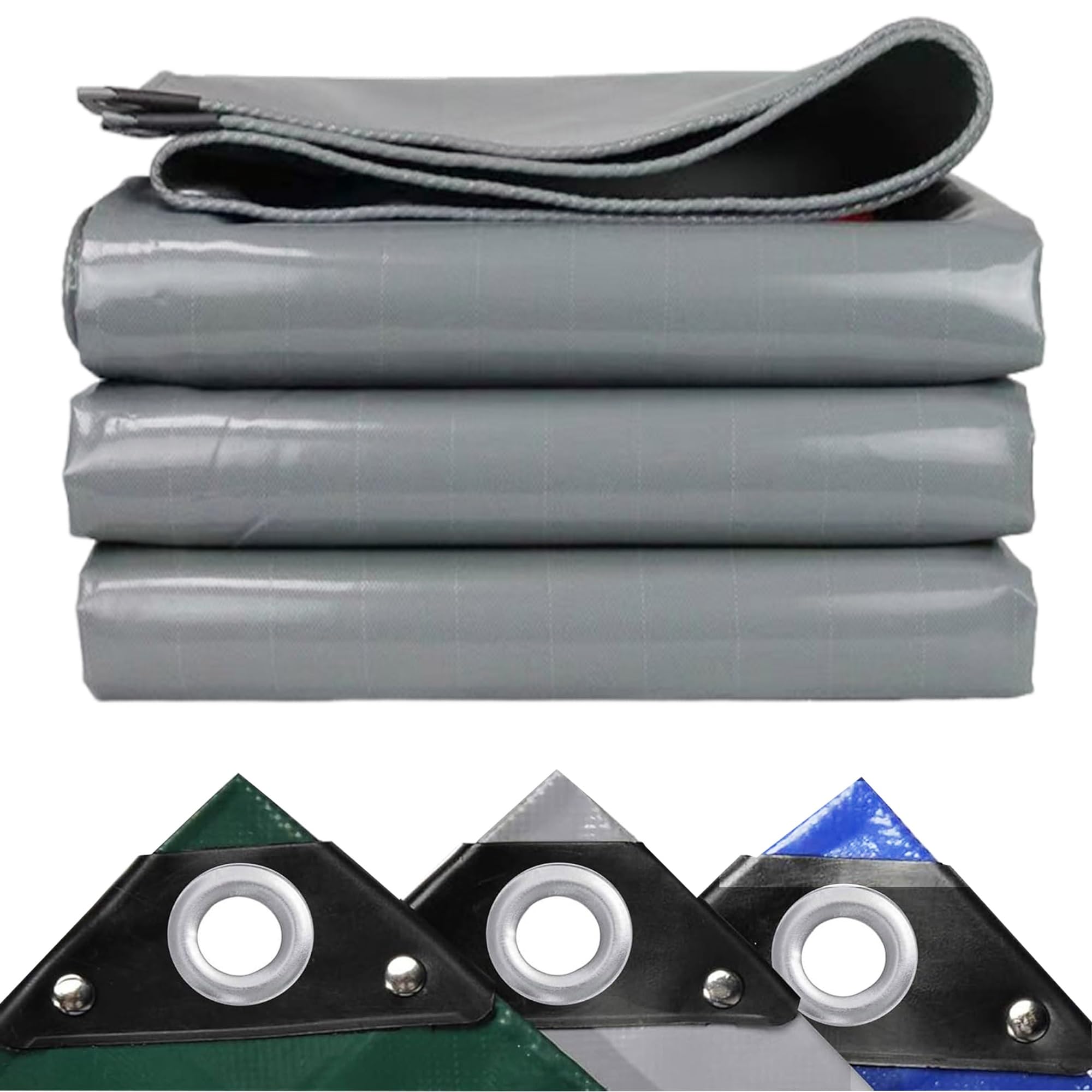Lona impermeable exterior 450g/m² toldo reforzado gris con ojales cubierta industrial JXL11