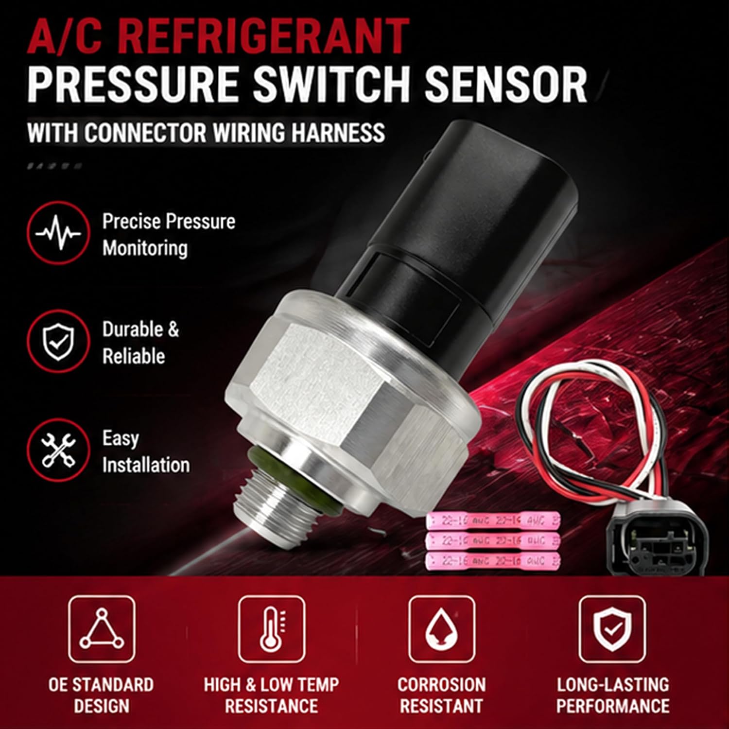 2205420118 A/C Refrigerant Pressure Switch Sensor with Connector Wiring Harness Compatible with Mercedes-Benz C300 E350 GLC300 Sprinter,Dodge Freightliner Sprinter 2500 3500,Replace 2110000283