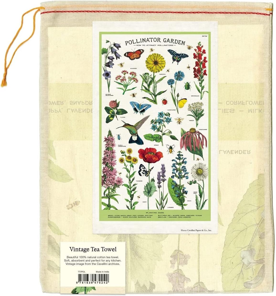 Cavallini & Co., Garden Pollinator Vintage Kitchen/Tea Towel Multicolor - Image 3