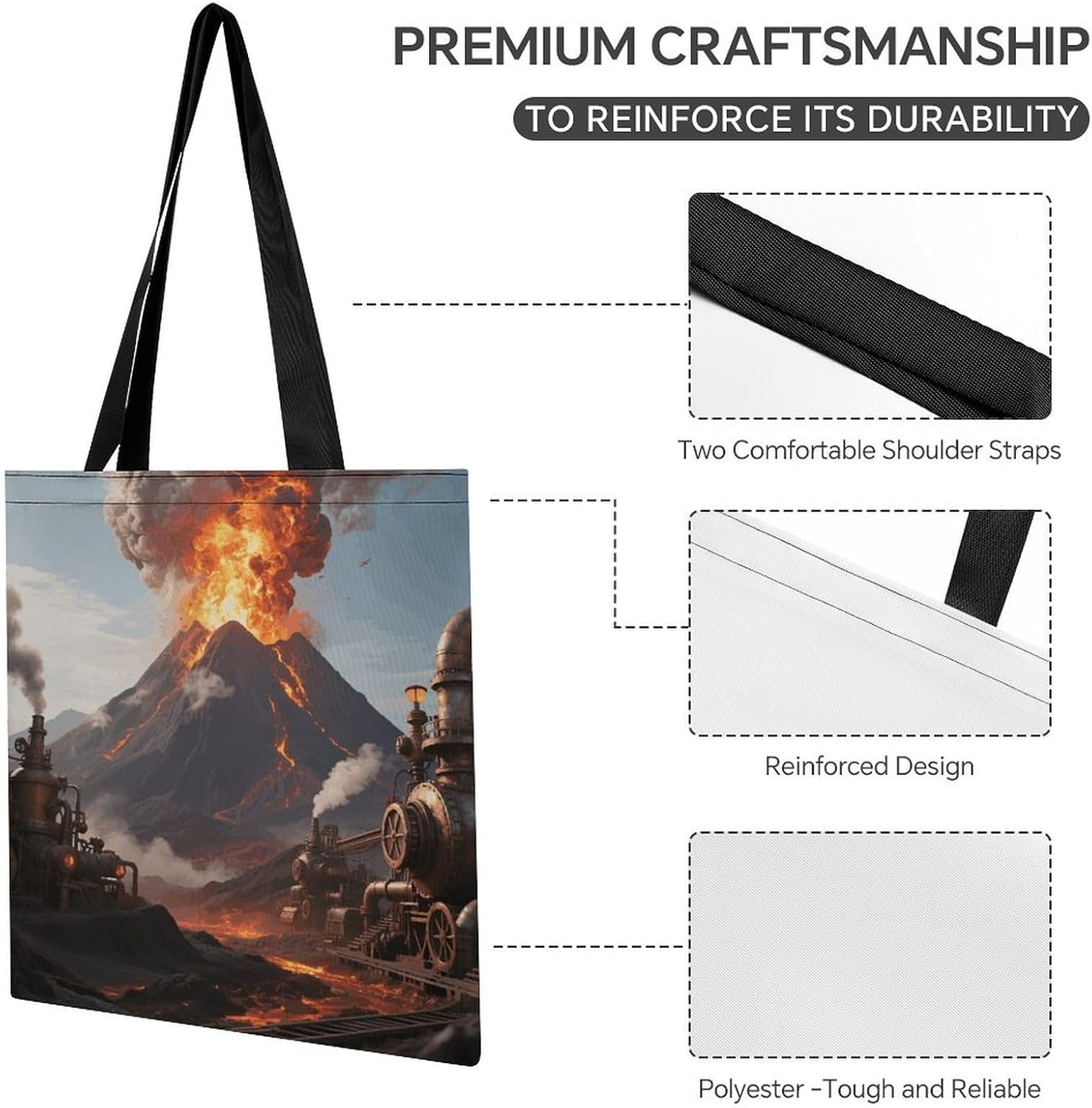 Steampunk Volcano Tote Bag Large Treat Bags for Women Men image 5